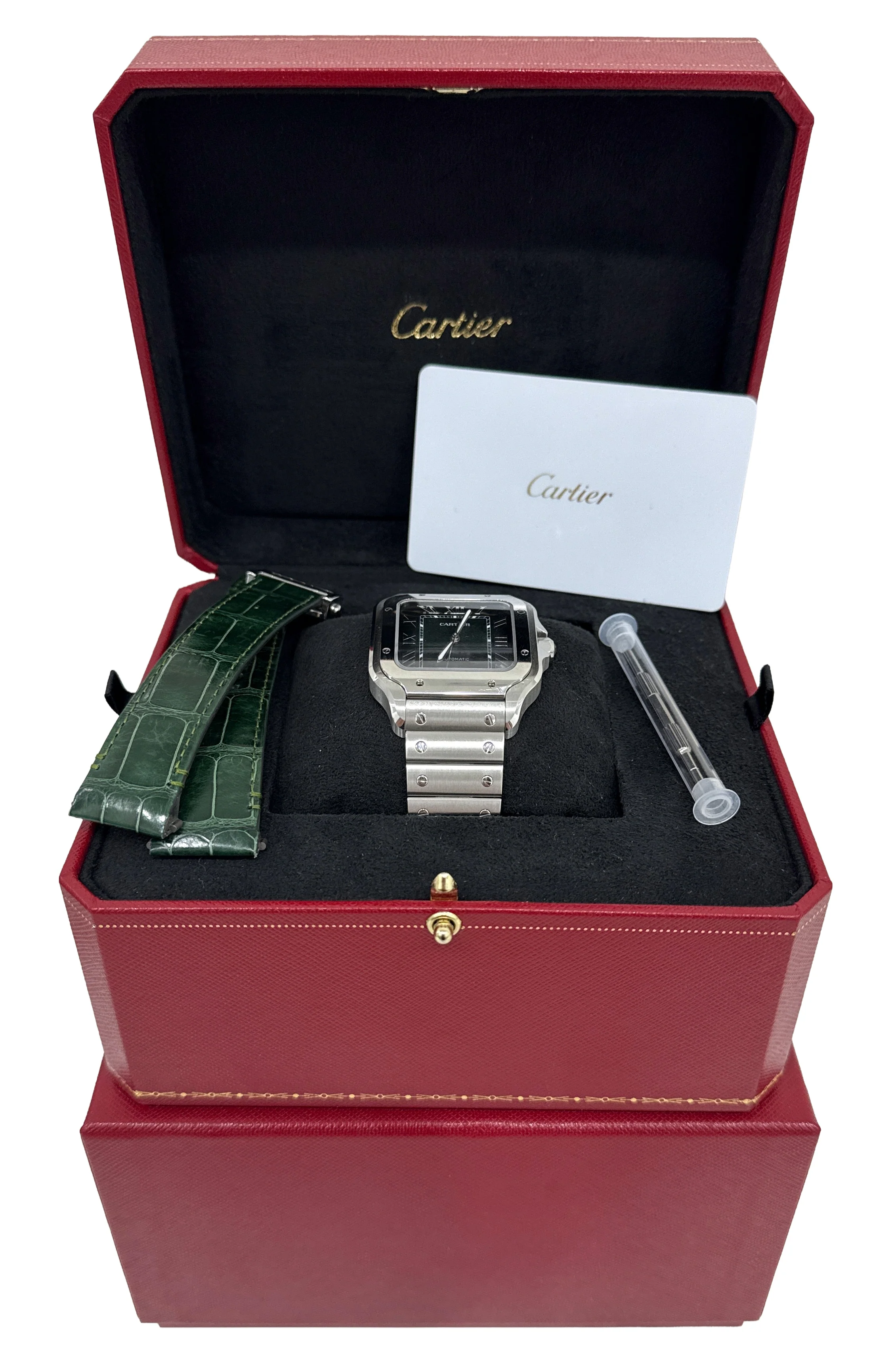 PAPERS Cartier Santos-Dumont GREEN Stainless Steel WSSA0062 4072 39.8mm BOX - Image 2