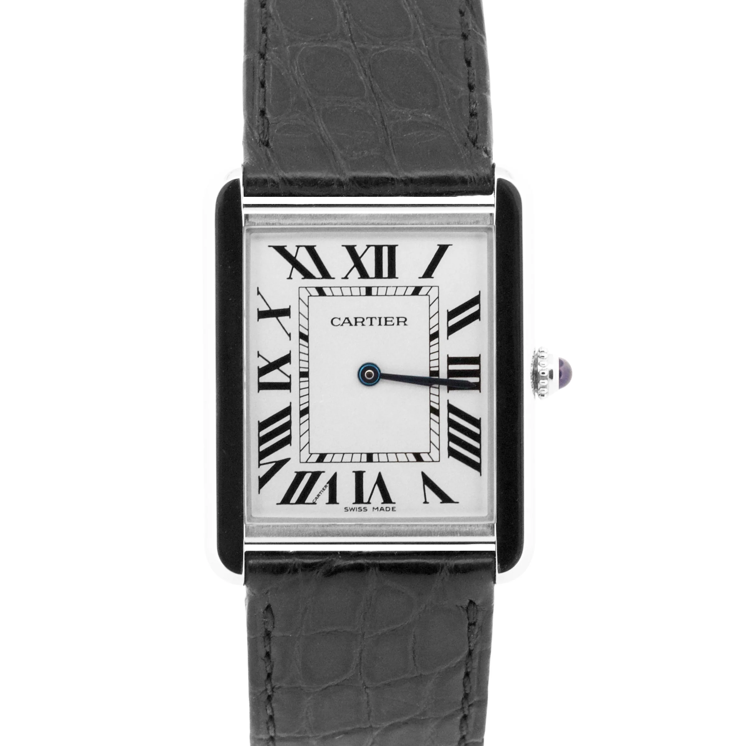 PAPERS Cartier Tank Solo Large SILVER Steel Roman Leather Quartz 3169 / W5200003