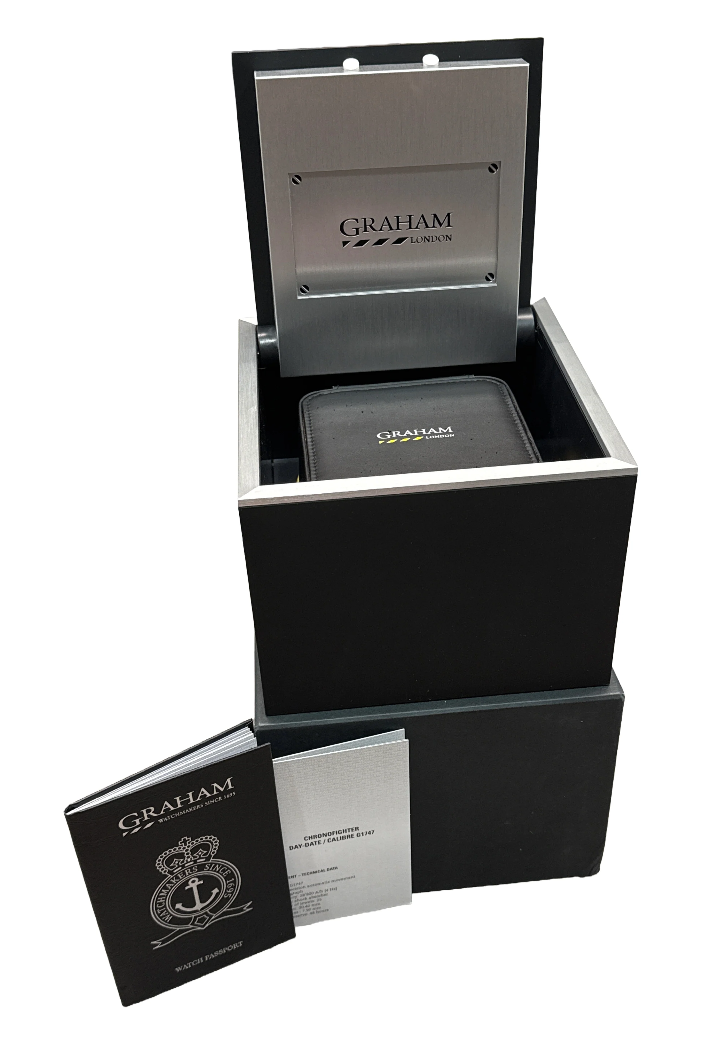 PAPERS Graham Chronofighter Vintage Steel BLACK 44mm 2CVAS.B03A Watch BOX - Image 2