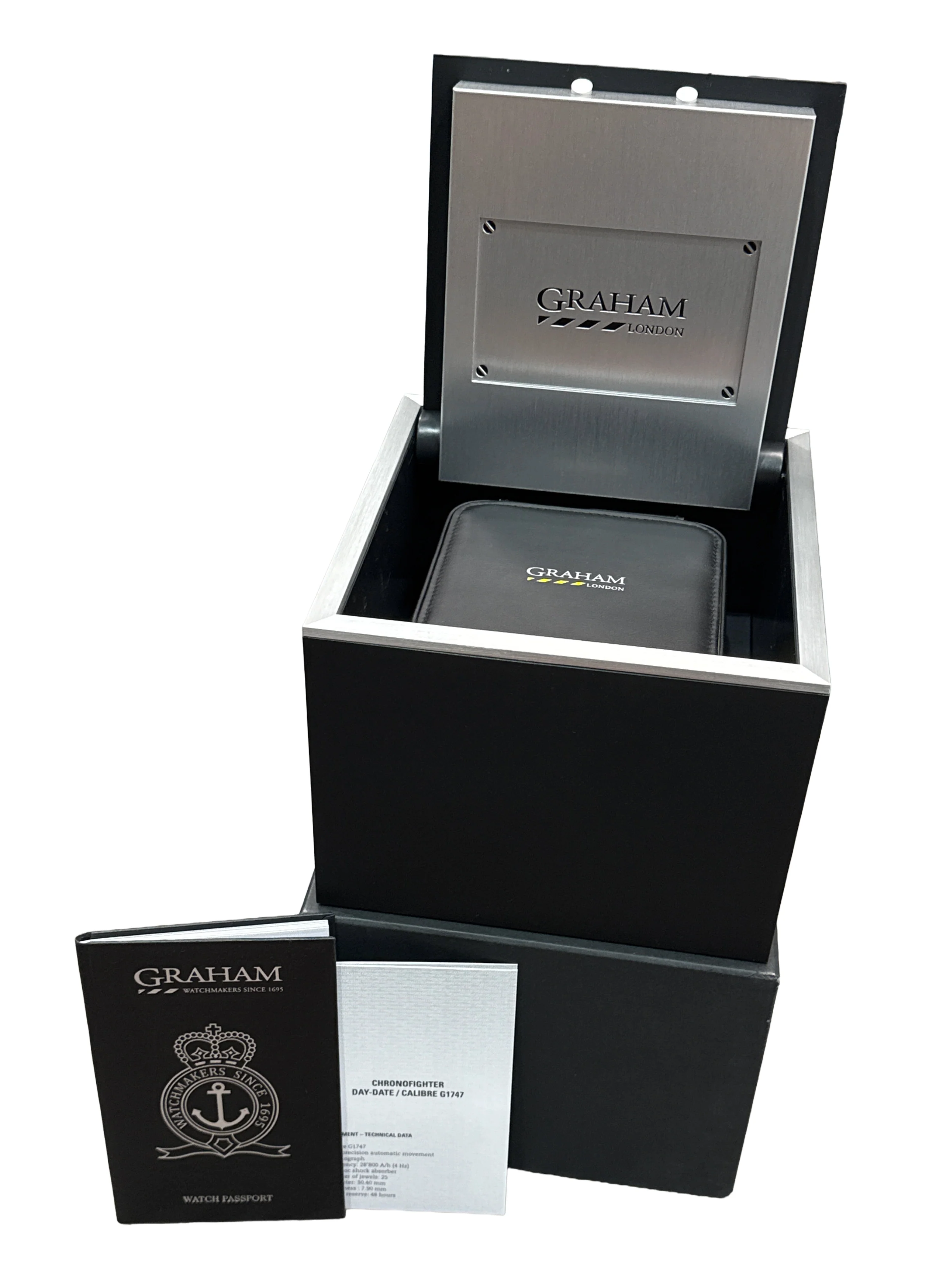 PAPERS Graham Chronofighter Vintage Steel SILVER 44mm 2CVAS.S03A Watch BOX - Image 2