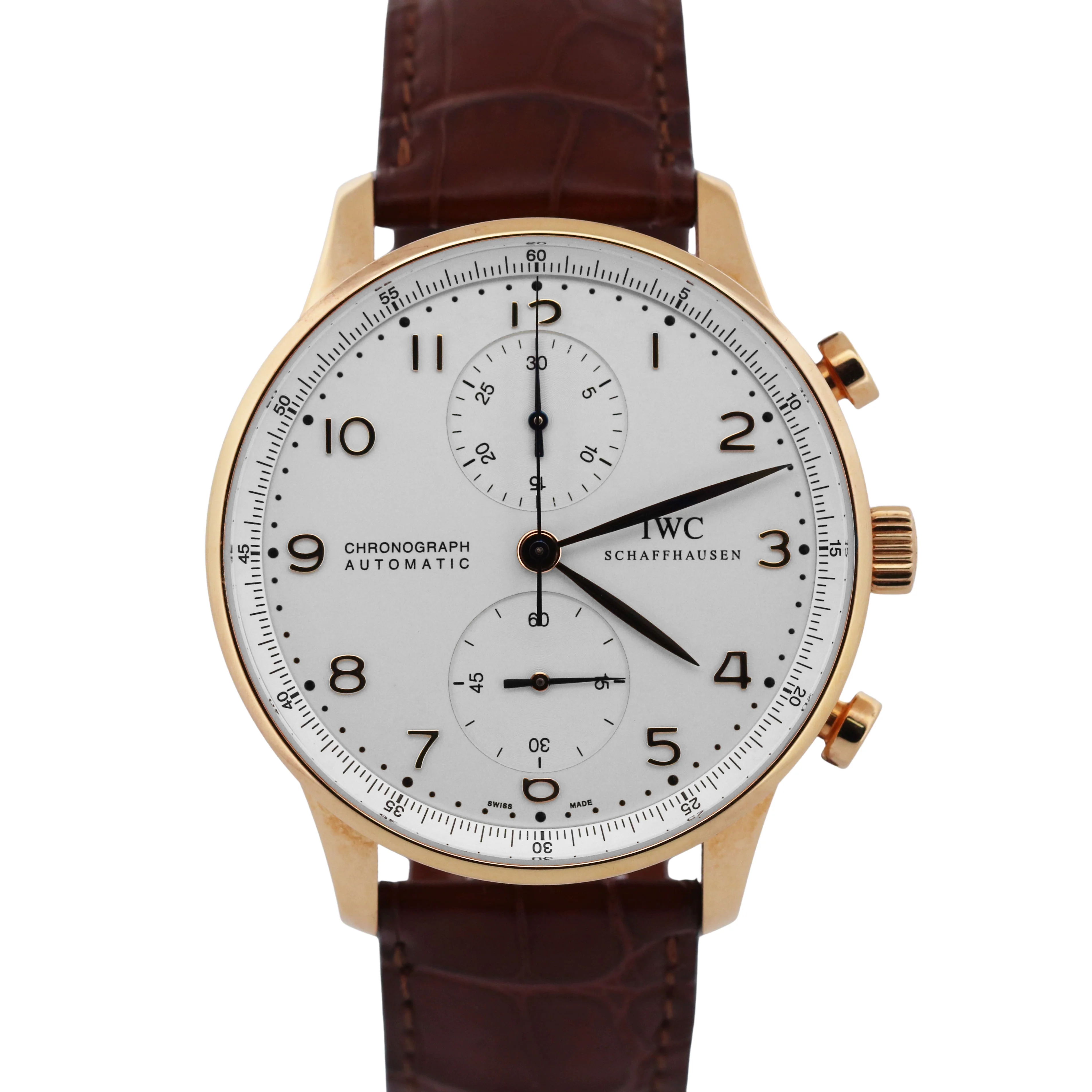 PAPERS IWC Portugieser Chrono 18K Rose Gold 40mm Leather IW371402 Watch BOX