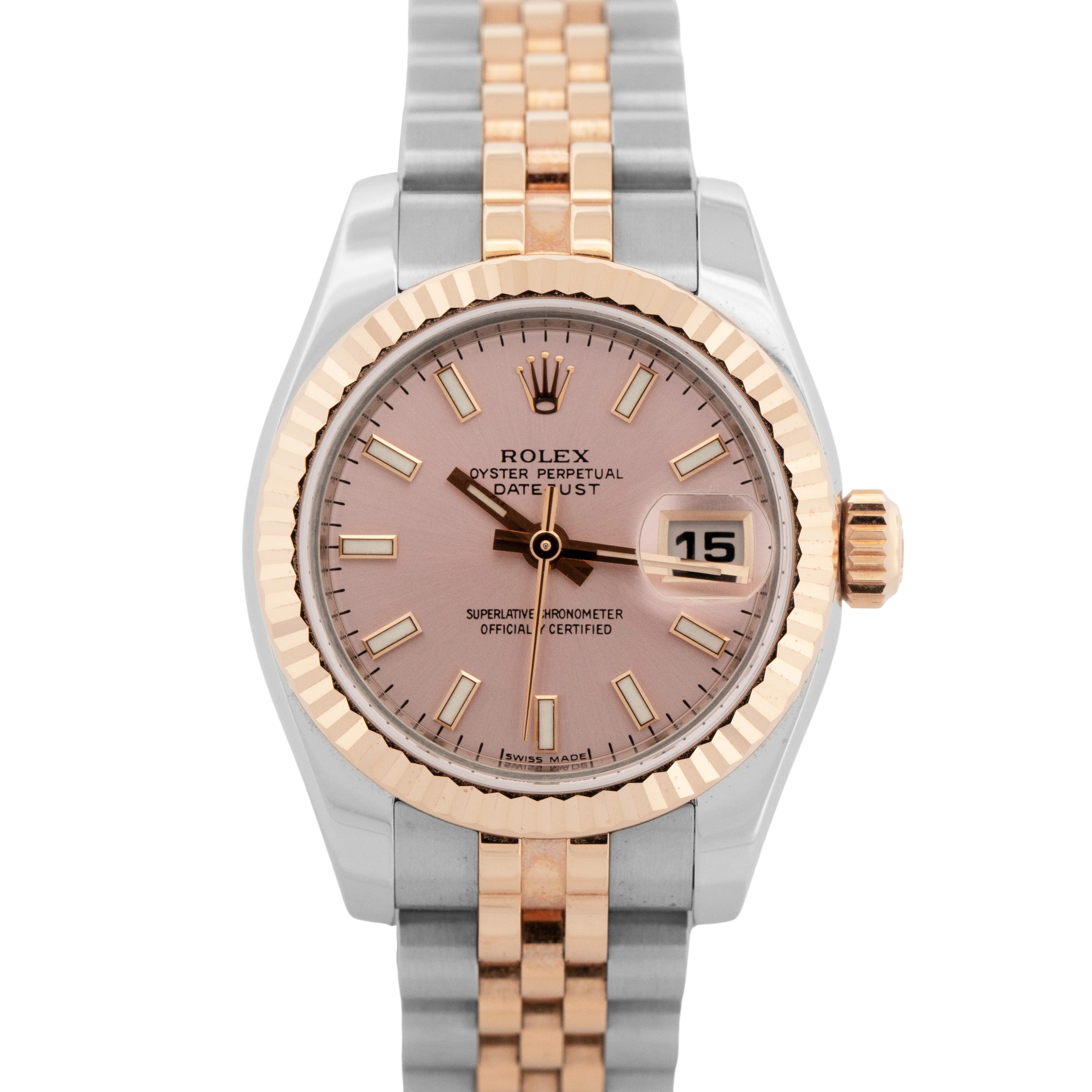PAPERS Ladies Rolex DateJust 26mm PINK Two-Tone 18K Rose Gold JUBILEE 179171 BOX
