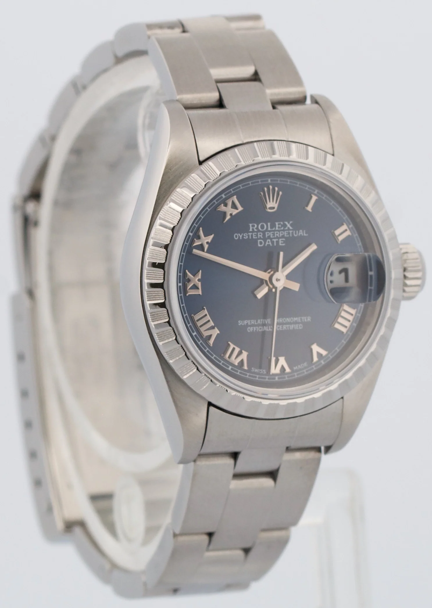 PAPERS Ladies Rolex DateJust BLUE ROMAN 26mm Engine-Turned Steel 79240 Watch BOX - Image 4