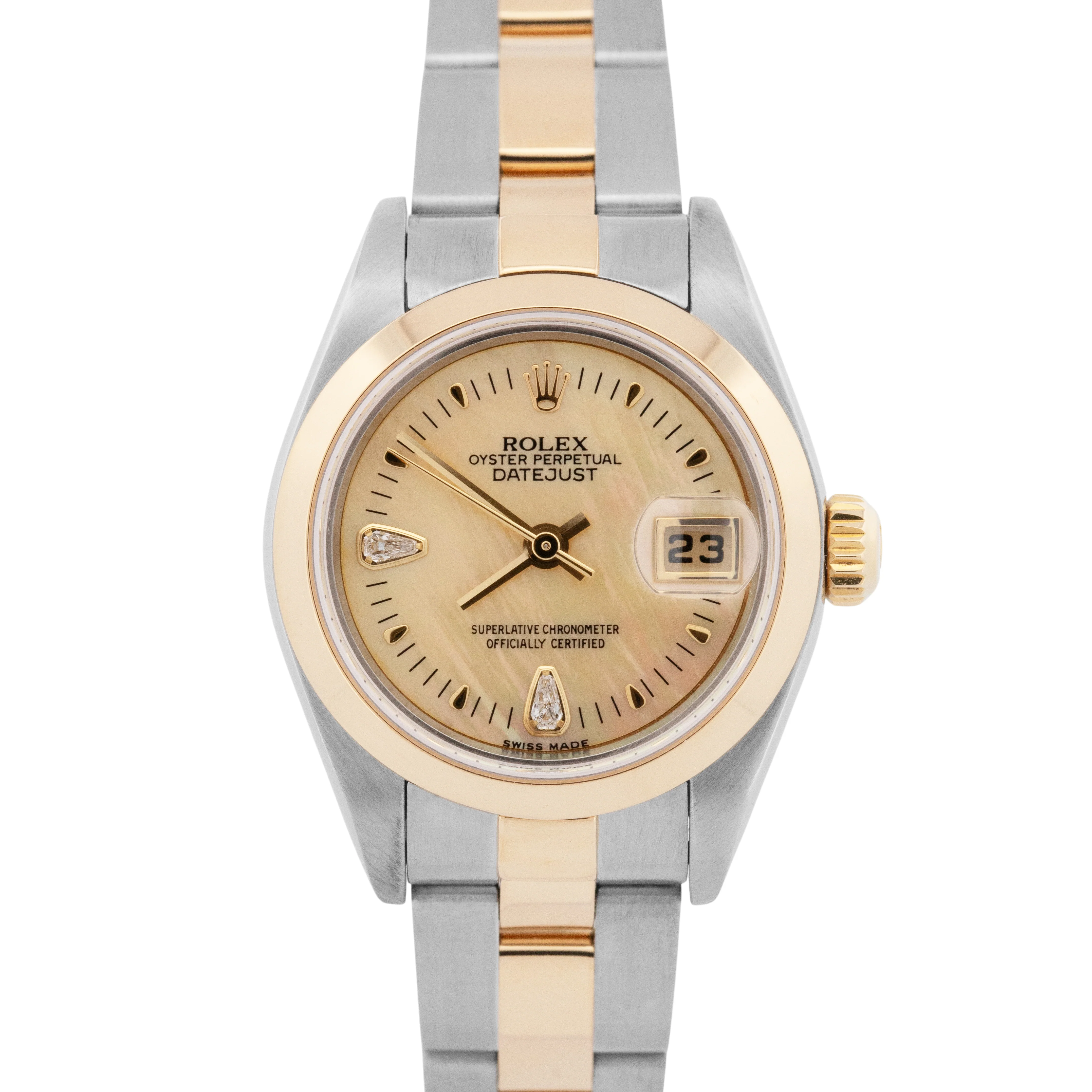 PAPERS Ladies Rolex DateJust CHAMPAGNE MOP DIAMOND Two-Tone Gold 26mm 79163 BOX