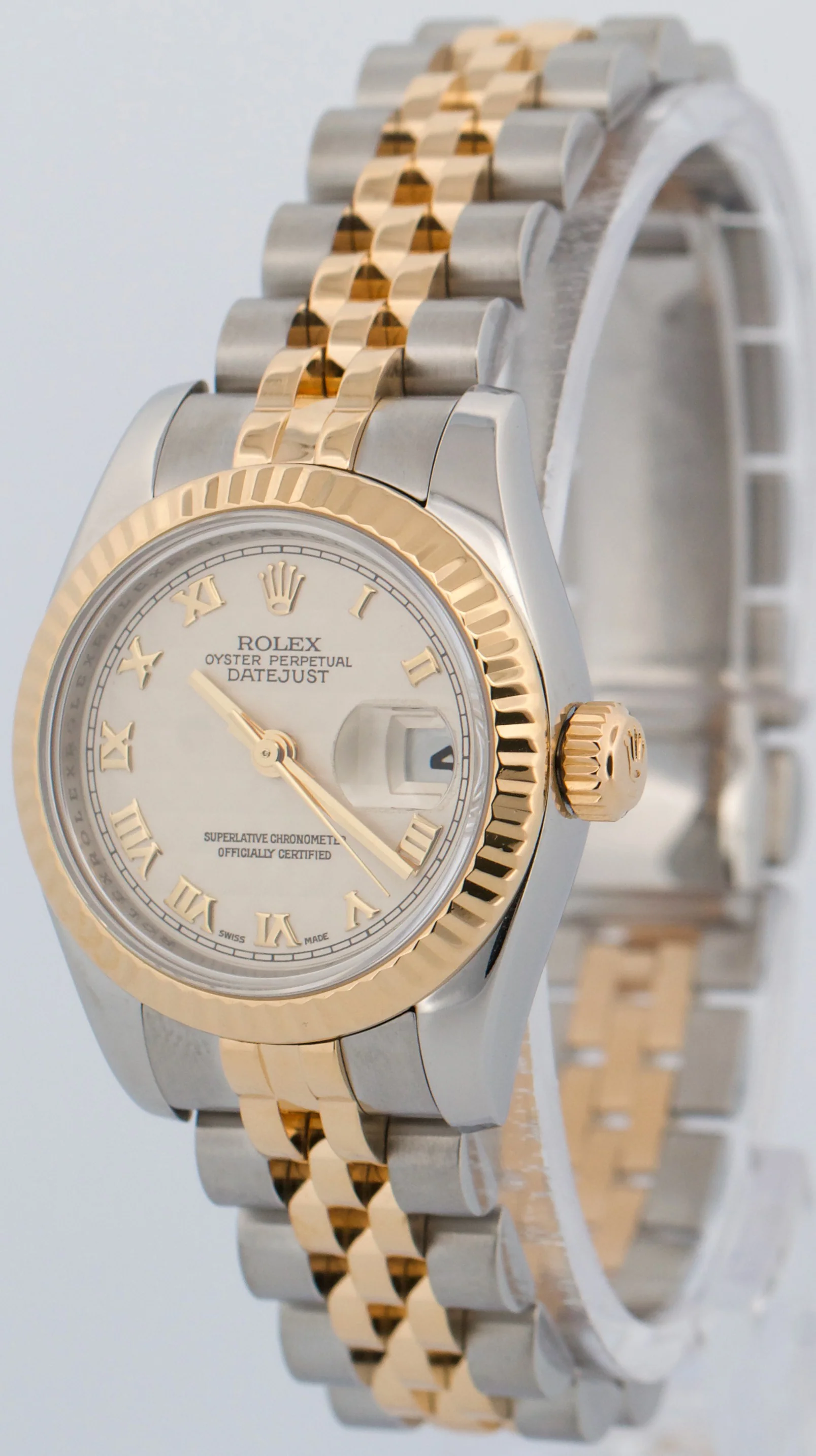 PAPERS Ladies Rolex DateJust IVORY PYRAMID ROMAN 18K 26mm JUBILEE 179173 BOX - Image 3