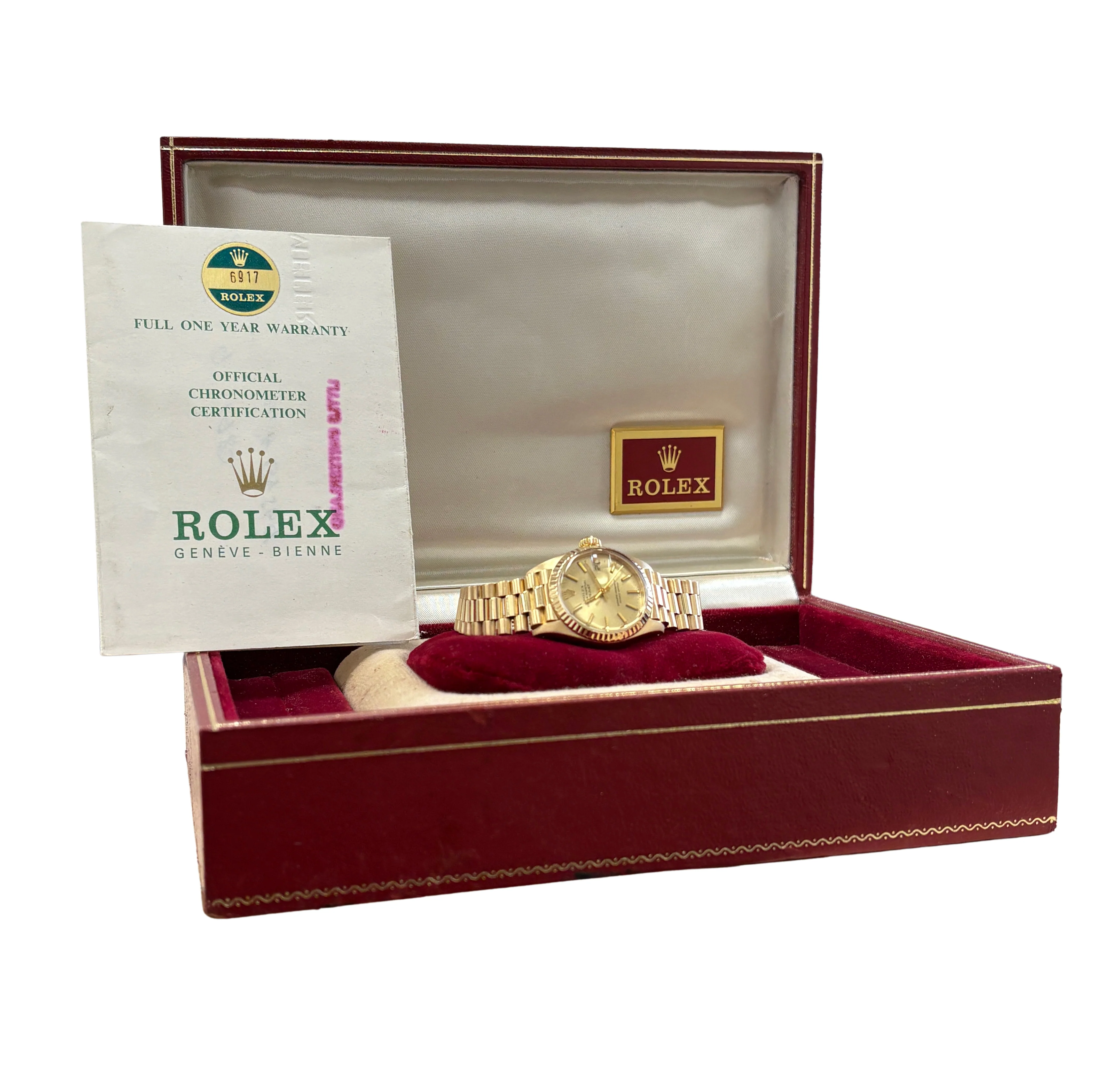 PAPERS Ladies Rolex DateJust President 26mm Champagne 18K Gold 6917 Watch BOX - Image 2
