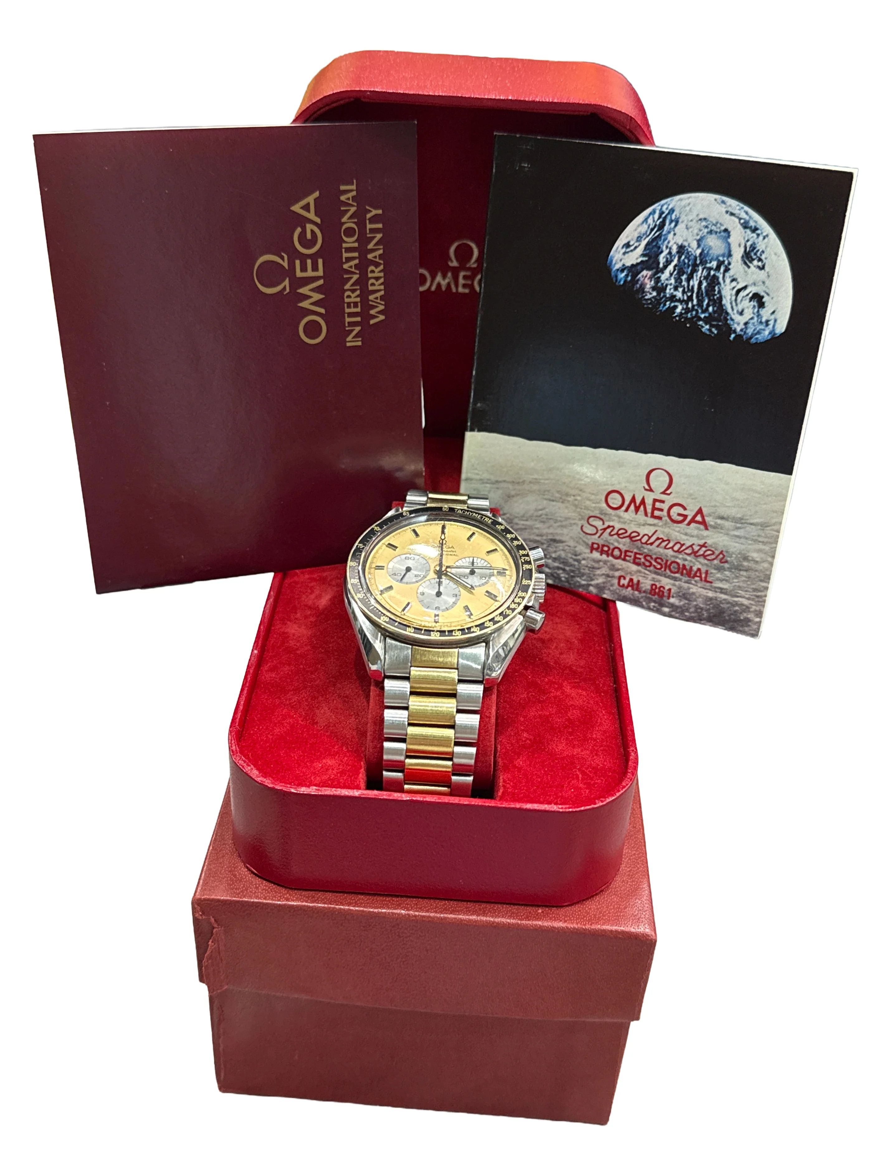 PAPERS Omega Speedmaster CHAMPAGNE Two-Tone 42mm Yellow Gold Steel DD145.022 BOX - Image 2