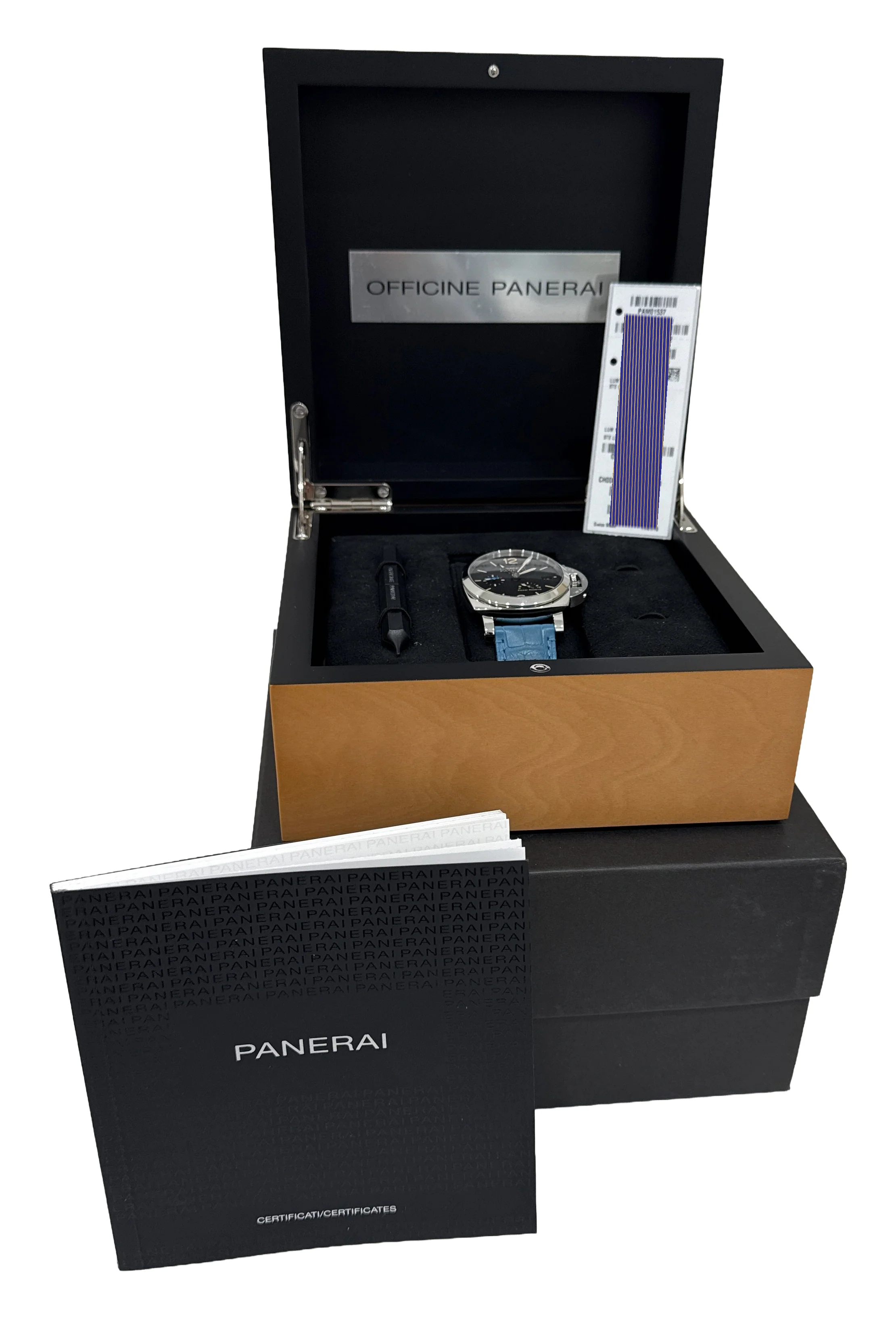 PAPERS Panerai Luminor GMT Power Reserve Black BLUE Leather 42mm PAM01537 BOX - Image 2