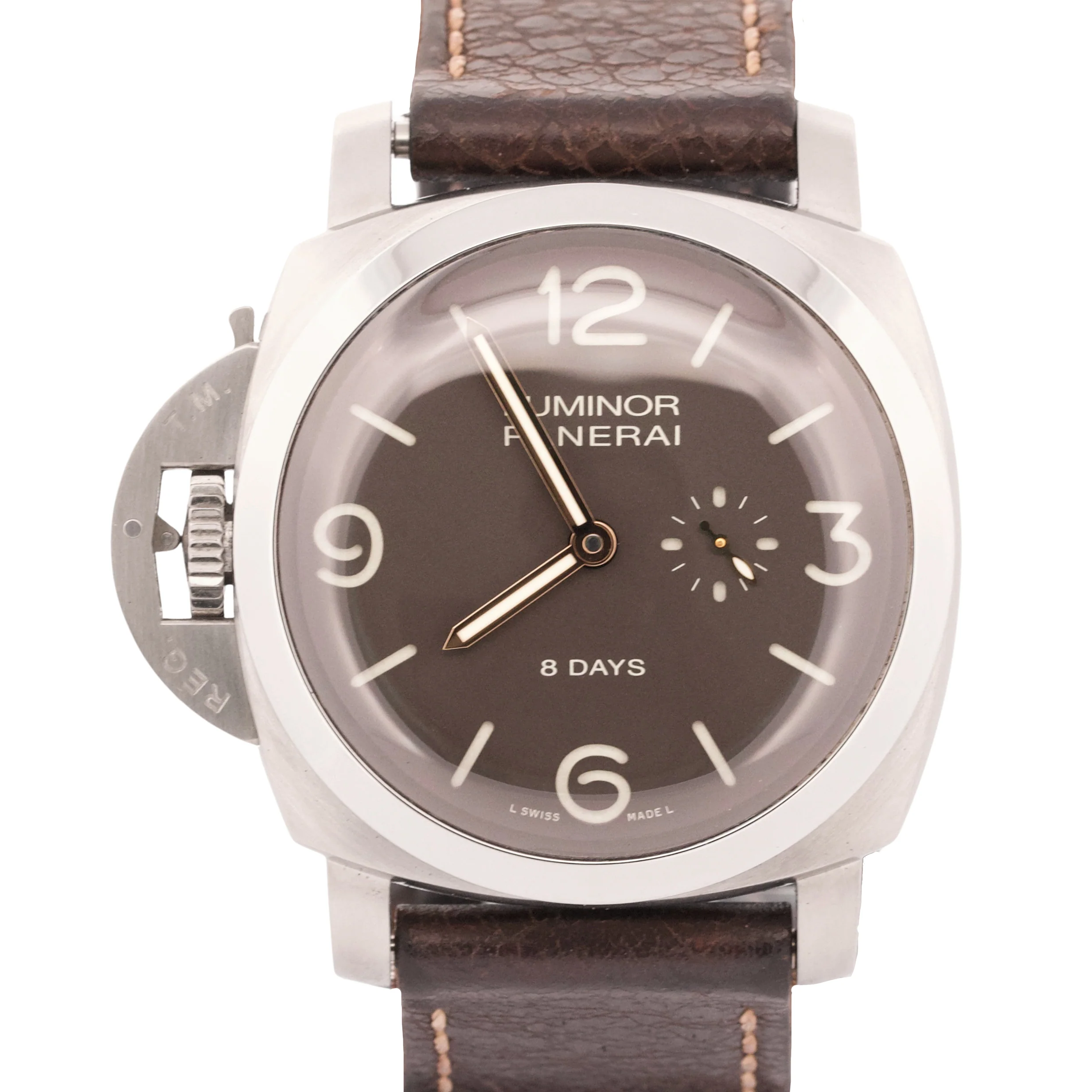 PAPERS Panerai Luminor Titanio 8-Days 1950 Brown 47mm LEFT-HANDED PAM00368 BOX