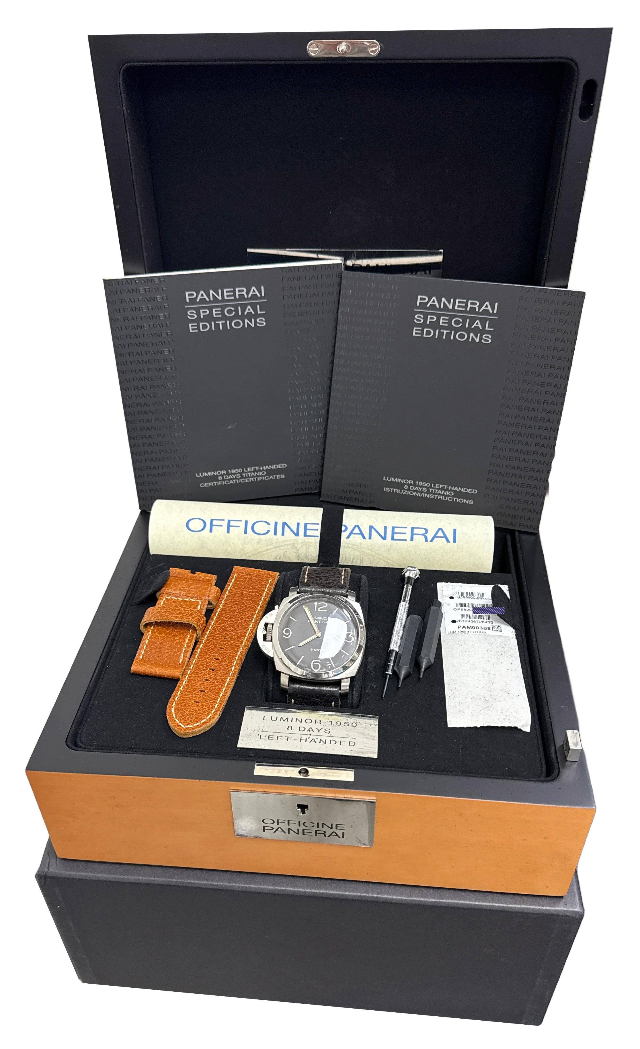 PAPERS Panerai Luminor Titanio 8-Days 1950 Brown 47mm LEFT-HANDED PAM00368 BOX - Image 2