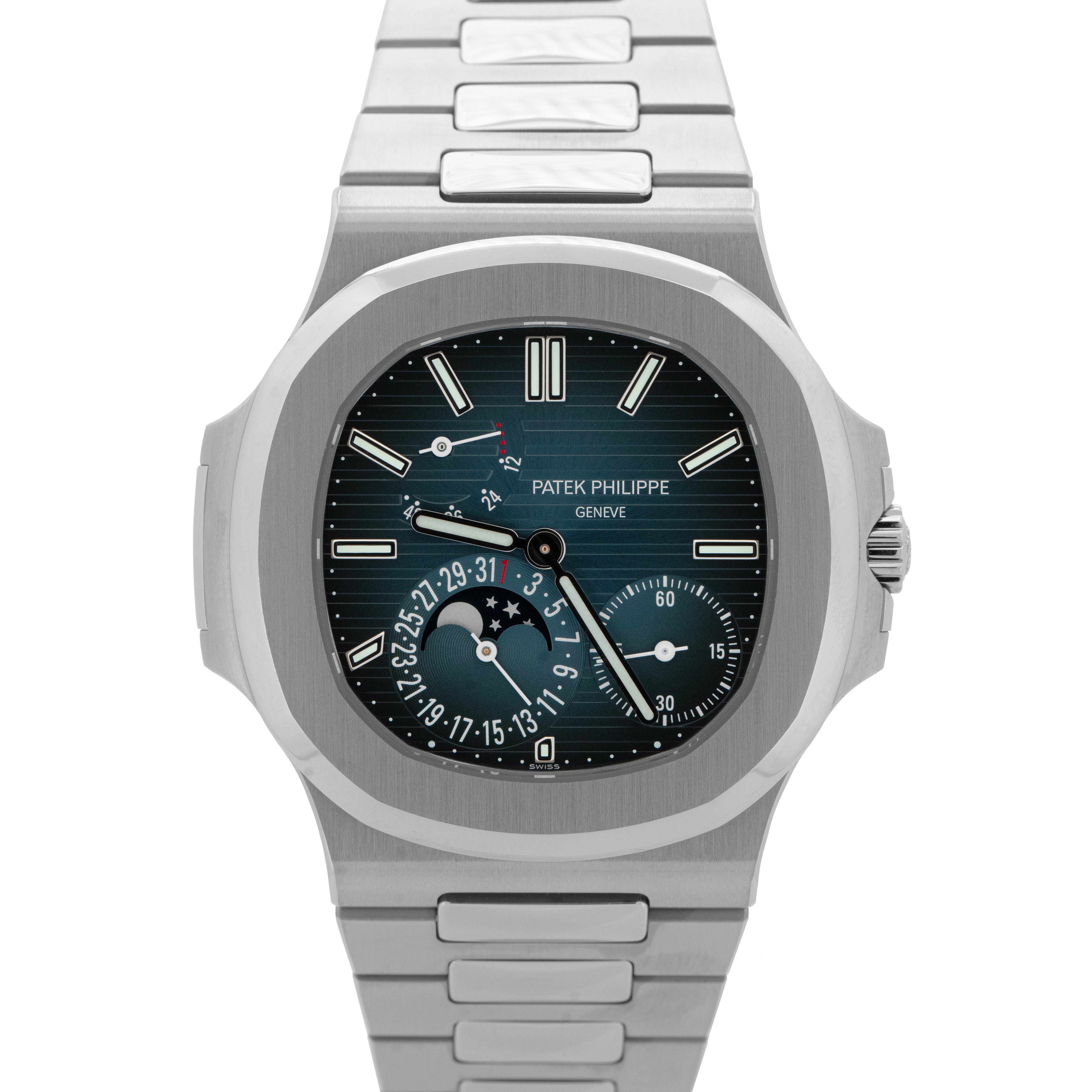 PAPERS Patek Philippe Nautilus Blue Moon Phase 40mm Steel Watch 5712/1A-001 BOX