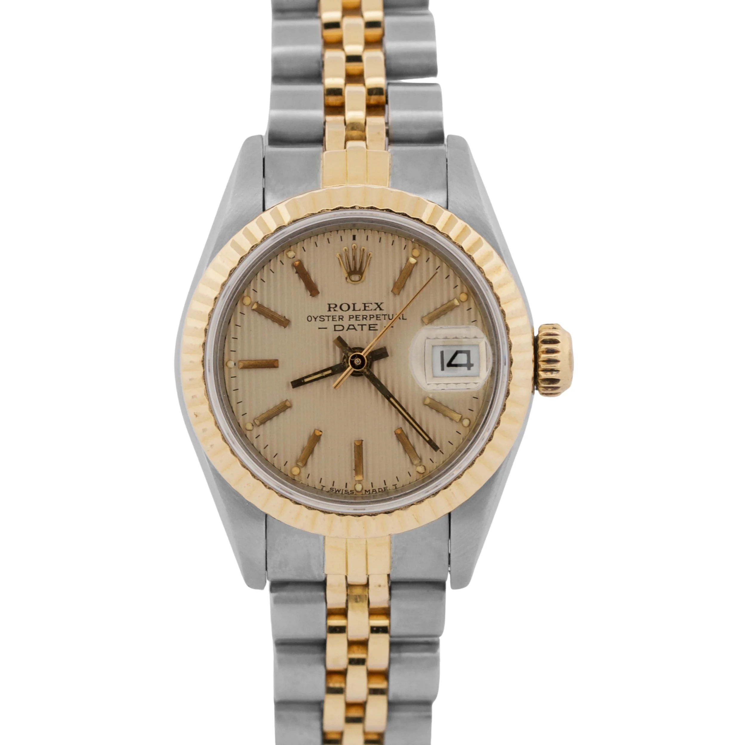 PAPERS Rolex DateJust 26mm IVORY TAPESTRY 18K Gold Steel JUBILEE 69173 Watch BOX