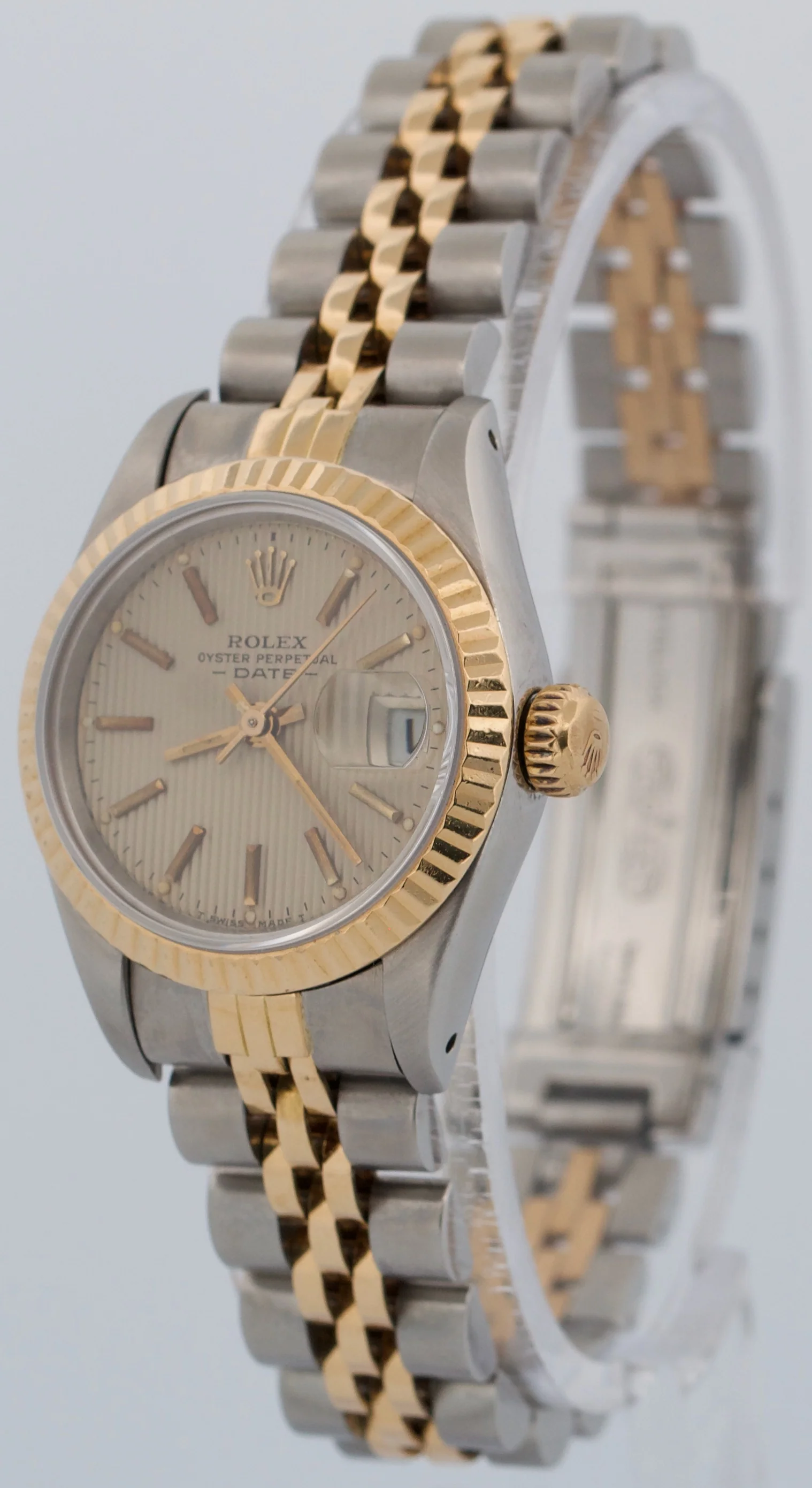 PAPERS Rolex DateJust 26mm IVORY TAPESTRY 18K Gold Steel JUBILEE 69173 Watch BOX - Image 3