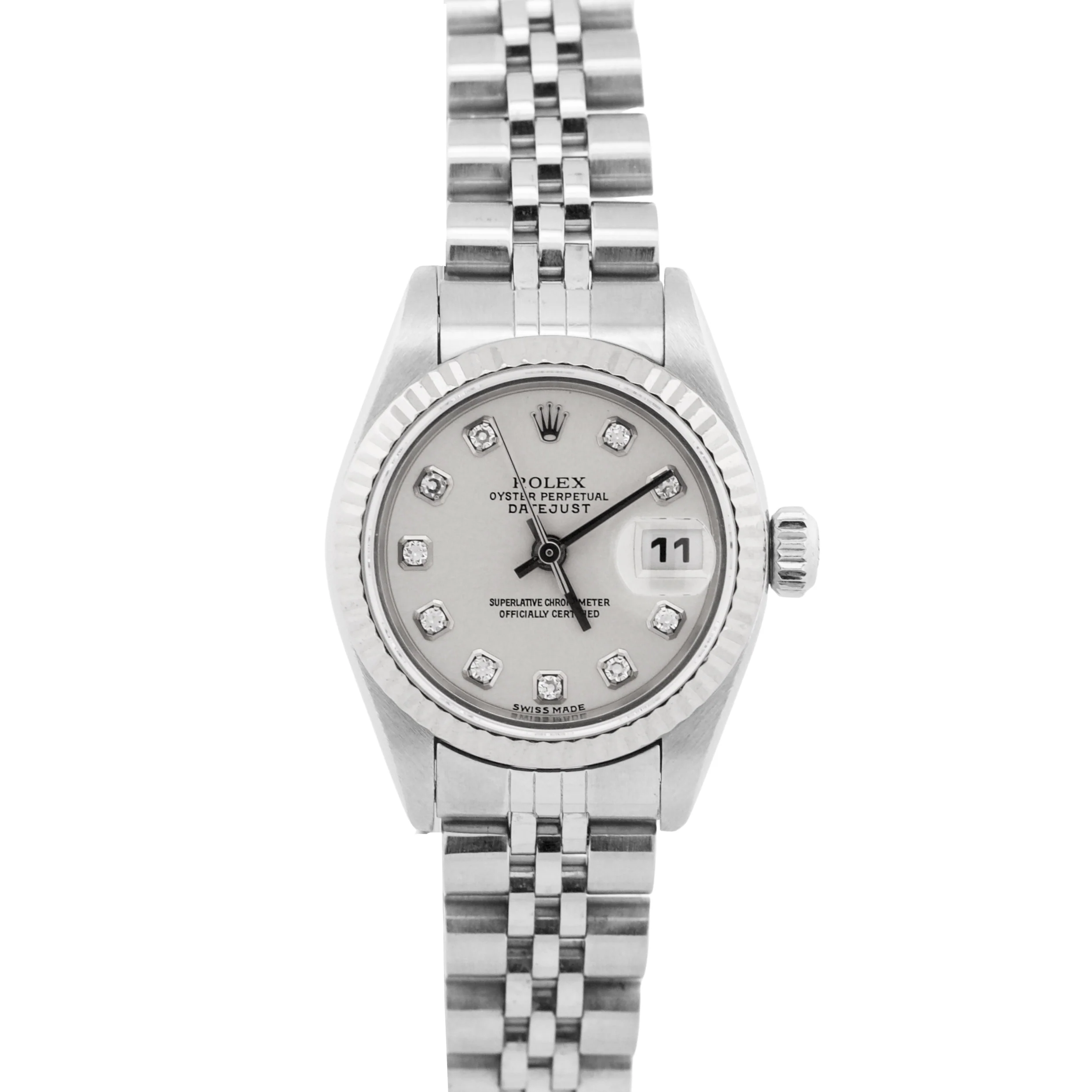PAPERS Rolex DateJust 26mm SILVER DIAMOND 18K White Gold Steel JUBILEE 79174 BOX