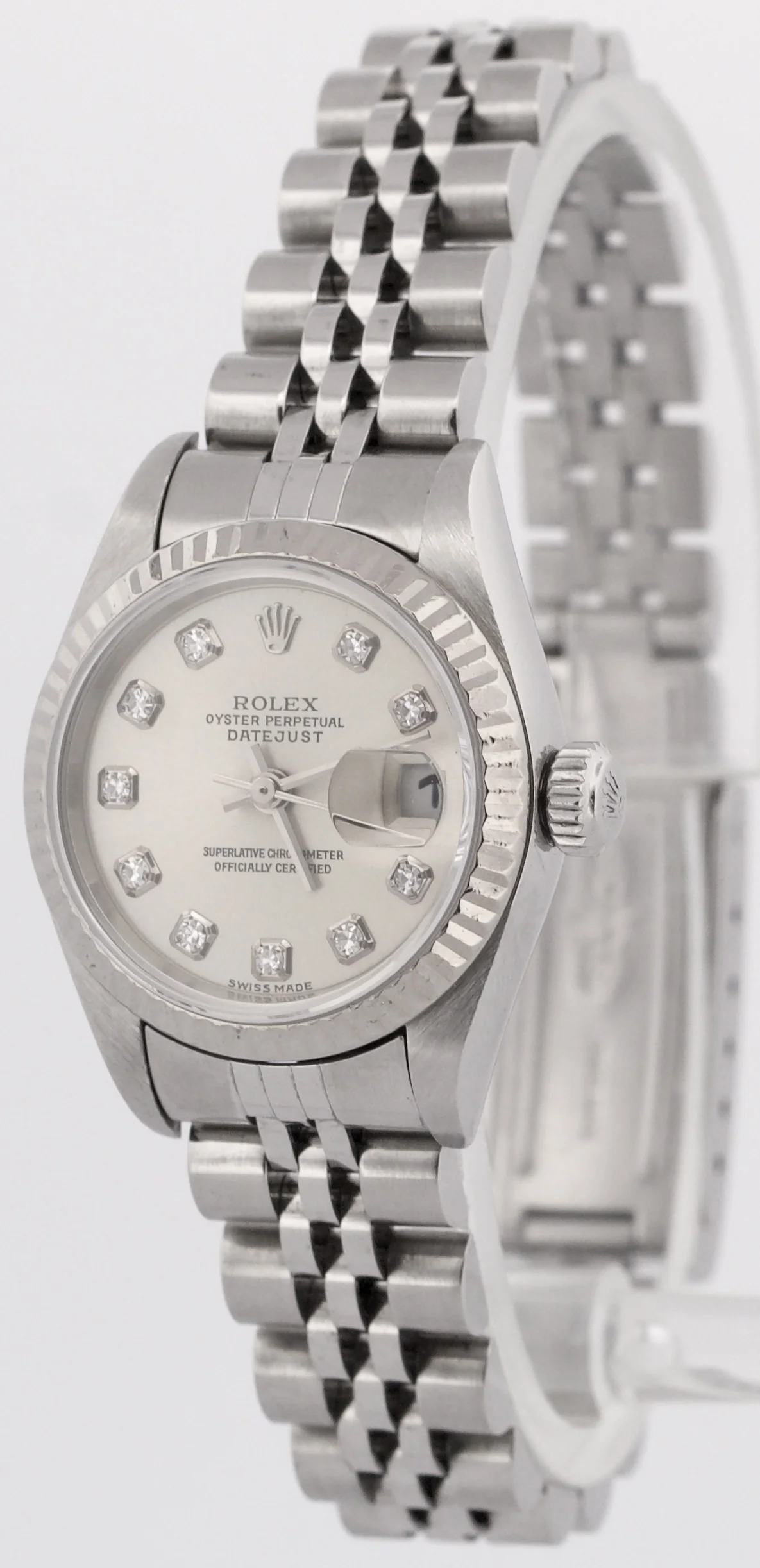 PAPERS Rolex DateJust 26mm SILVER DIAMOND 18K White Gold Steel JUBILEE 79174 BOX - Image 3