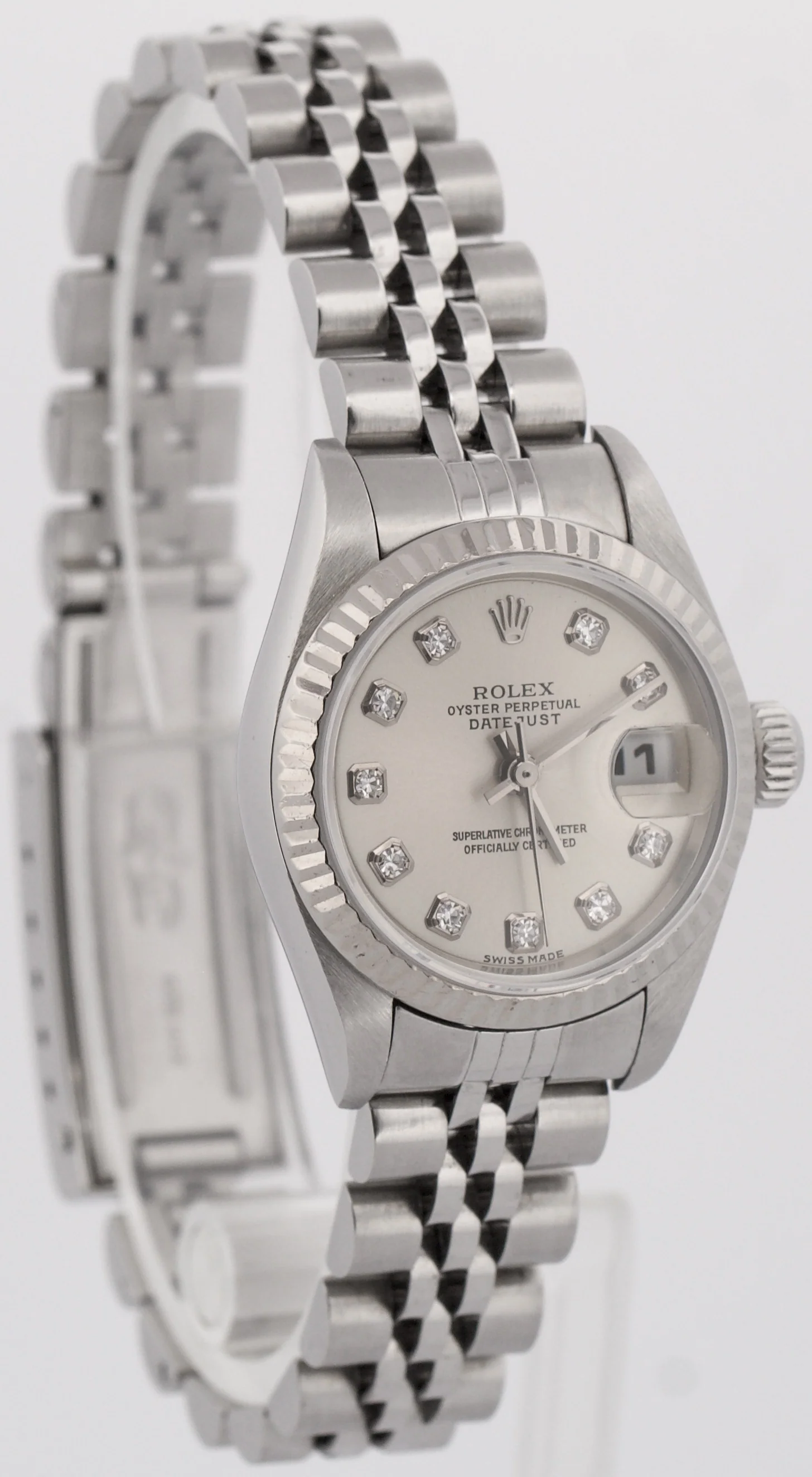 PAPERS Rolex DateJust 26mm SILVER DIAMOND 18K White Gold Steel JUBILEE 79174 BOX - Image 4