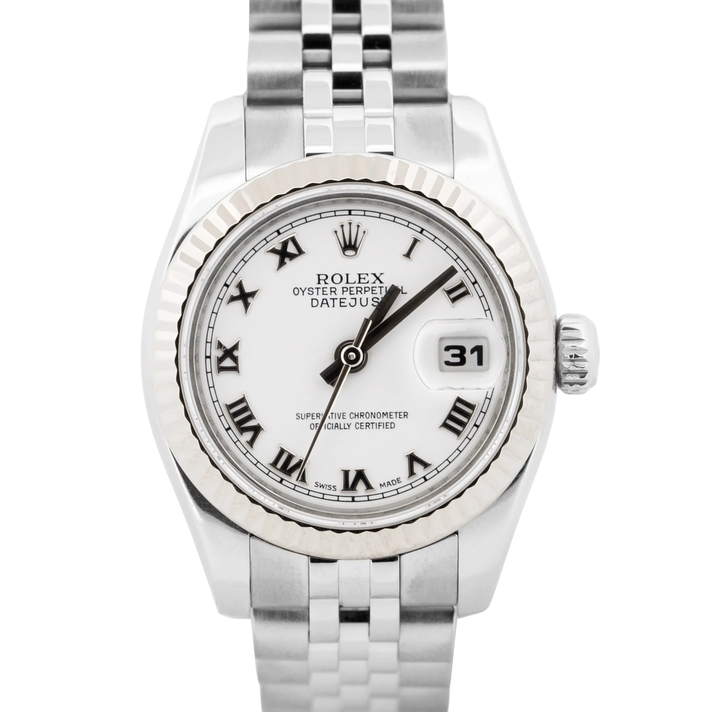 PAPERS Rolex DateJust 26mm WHITE ROMAN Steel 18K Gold JUBILEE 179174 BOX