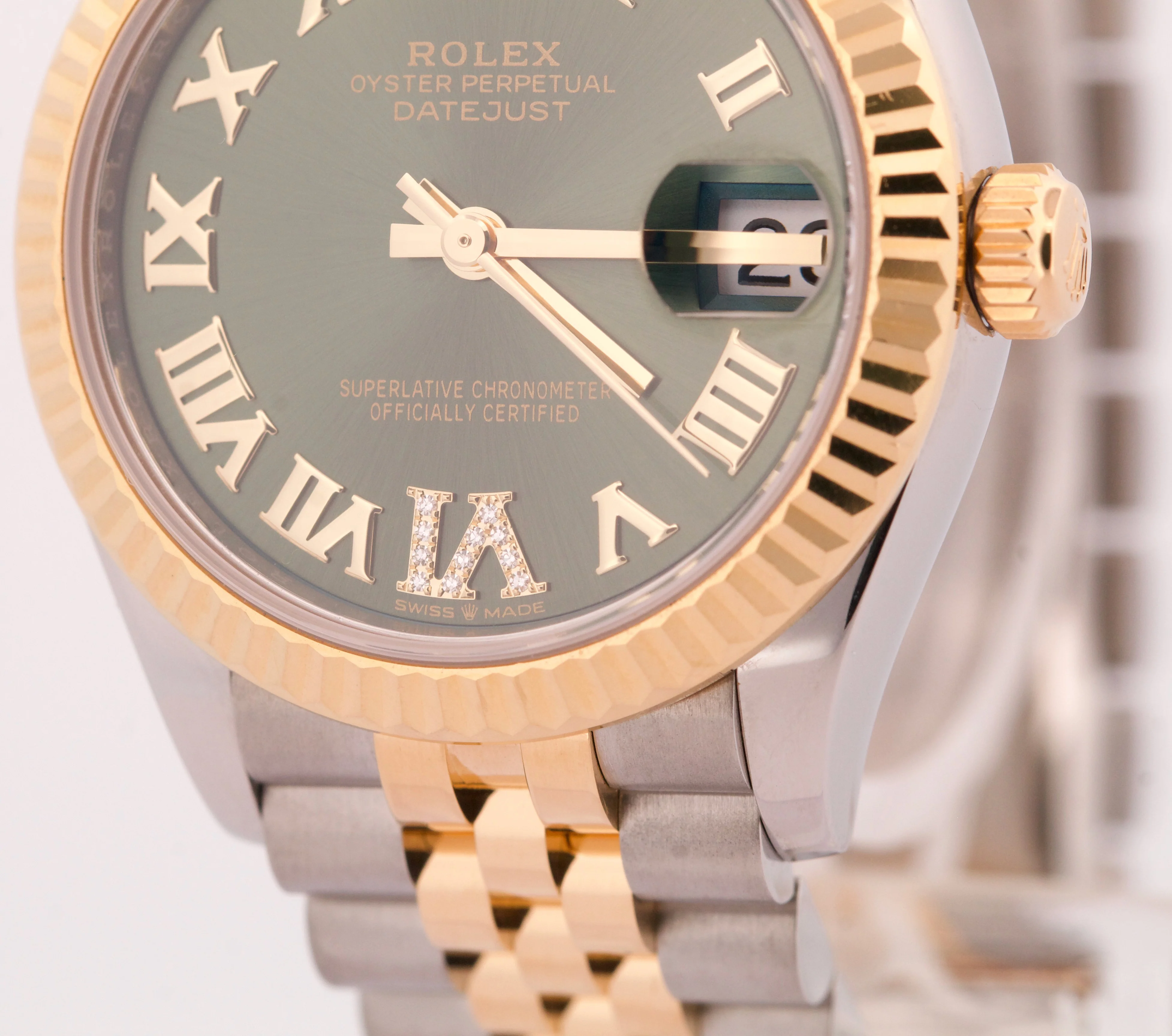 PAPERS Rolex Datejust 31mm 18k Steel GREEN ROMAN DIAMOND Jubilee 278273 BOX - Image 10