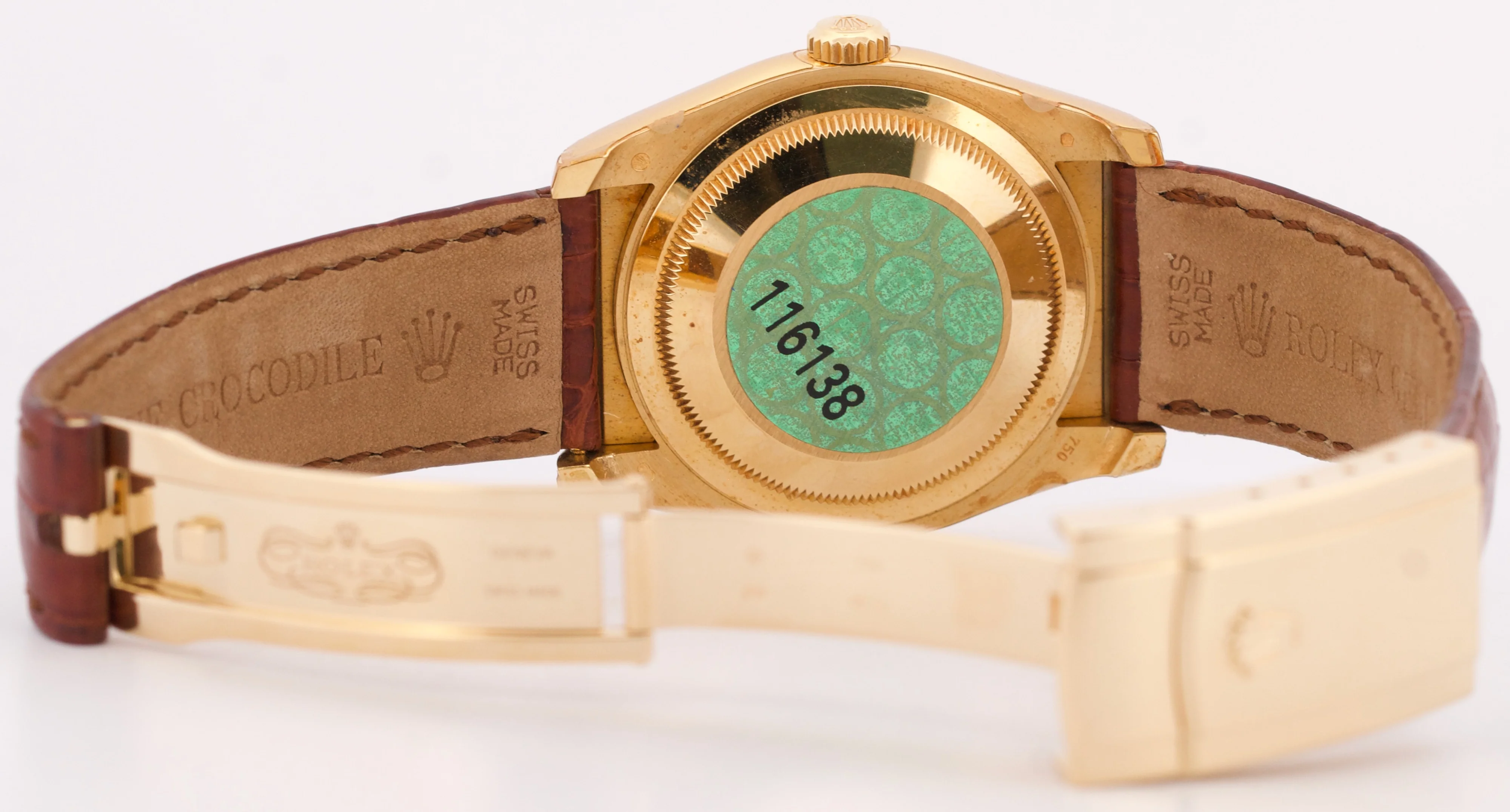 PAPERS Rolex DateJust 36mm BLACK JUBILEE ROMAN 18K Gold Leather Watch 116138 BOX - Image 7
