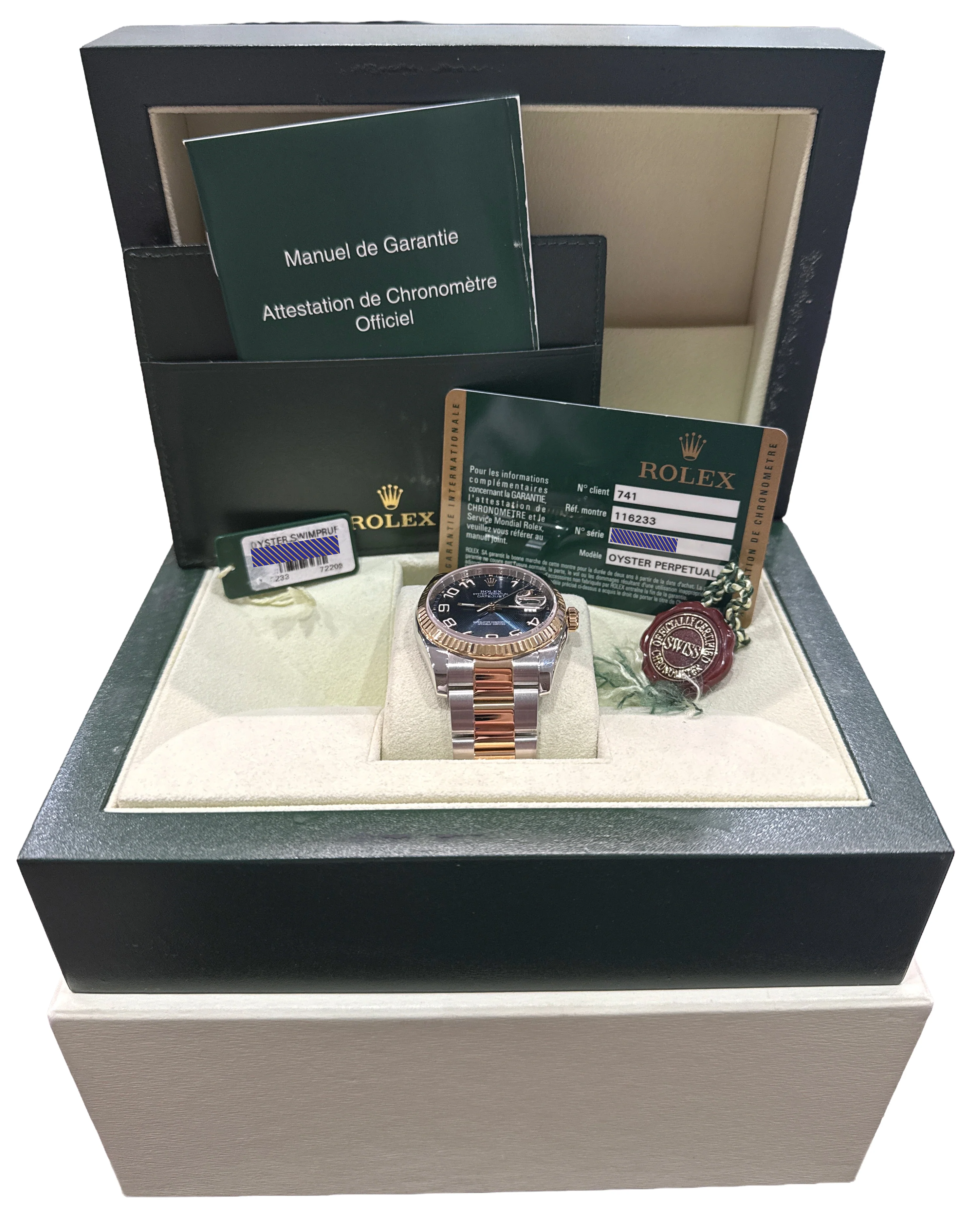 PAPERS Rolex DateJust 36mm BLUE CONCENTRIC 18K Steel RED ROULETTE 116233 BOX - Image 2