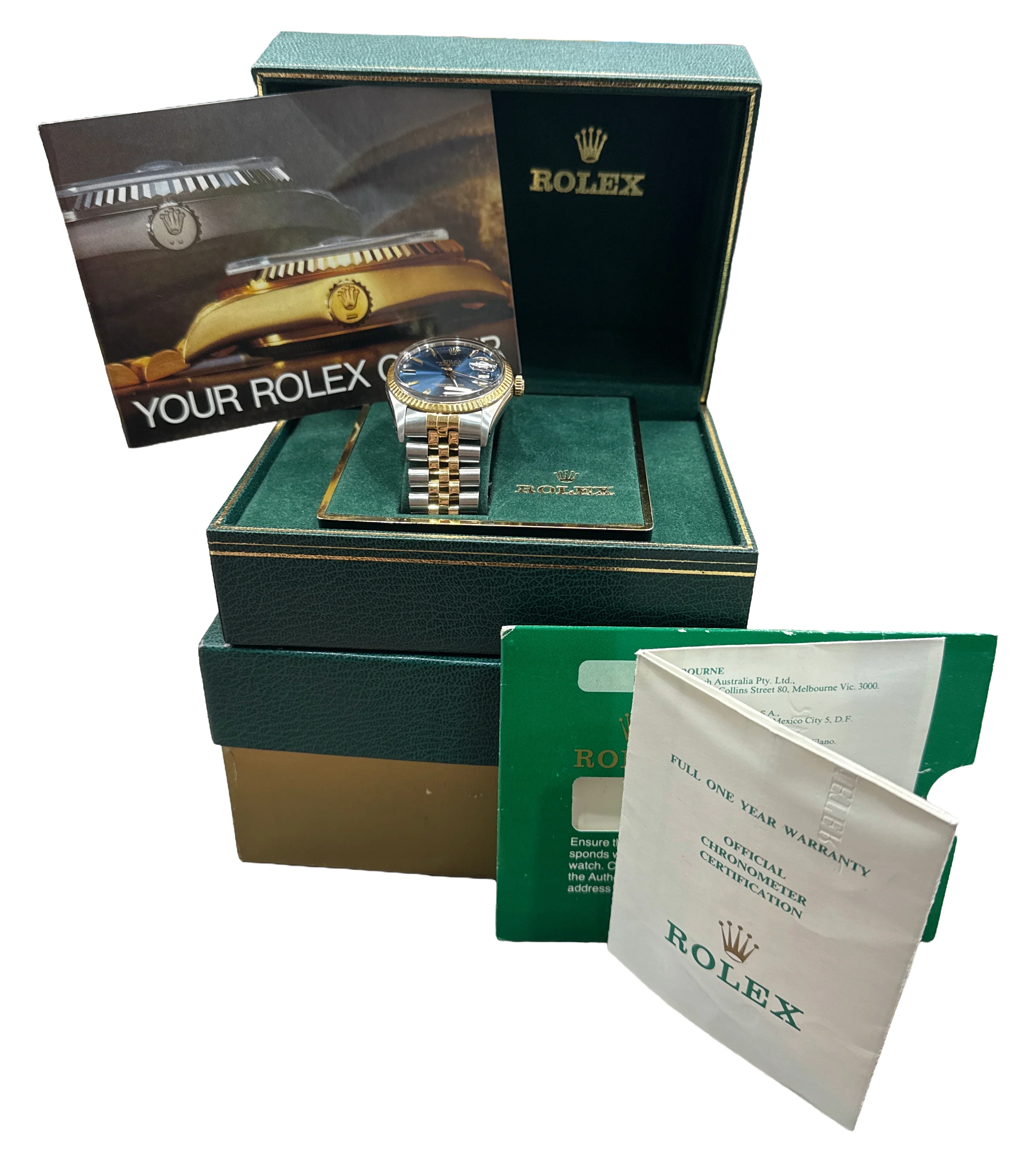 PAPERS Rolex DateJust 36mm BLUE Two-Tone 18K Yellow Gold Steel JUBILEE 16013 BOX - Image 2