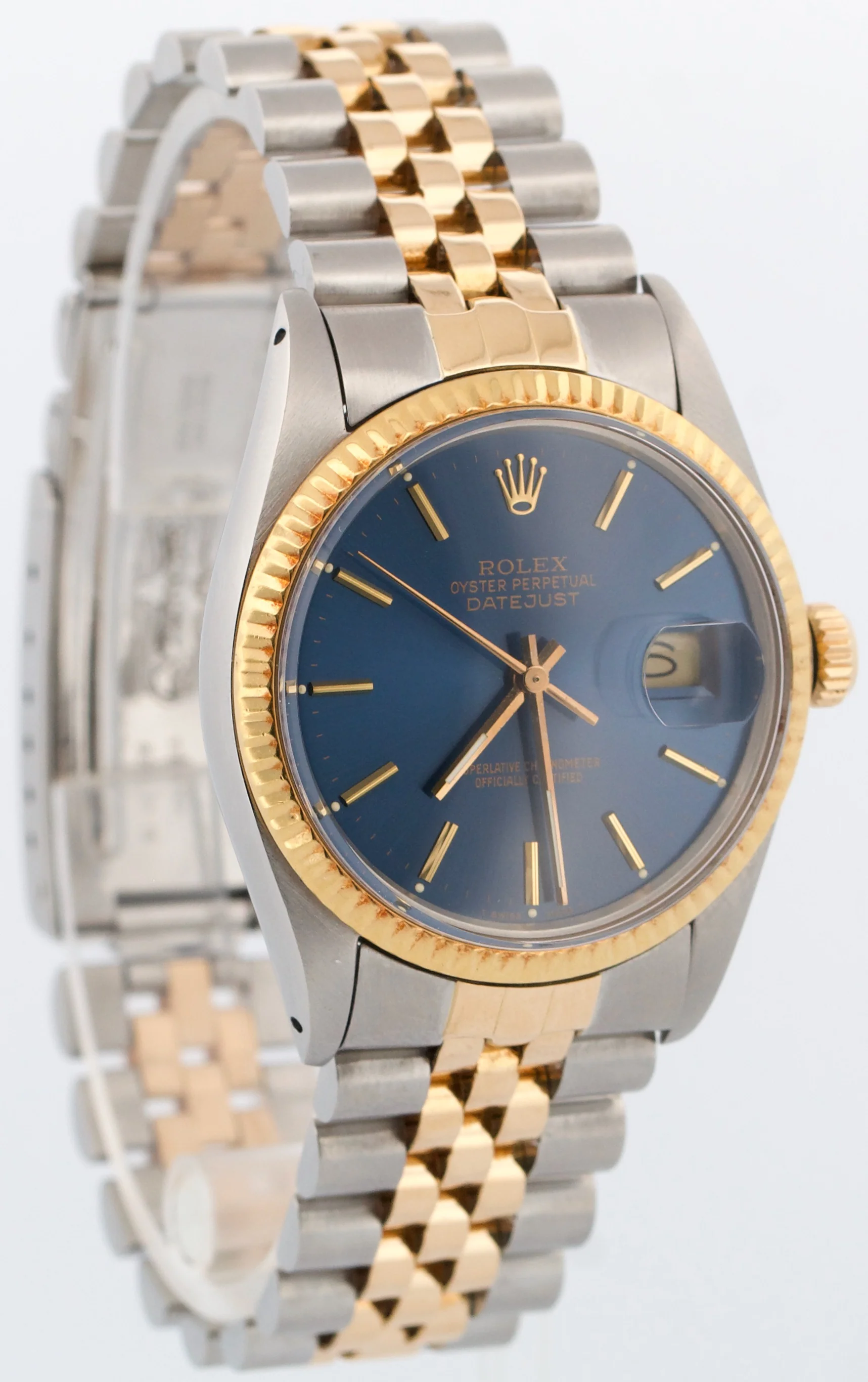 PAPERS Rolex DateJust 36mm BLUE Two-Tone 18K Yellow Gold Steel JUBILEE 16013 BOX - Image 4