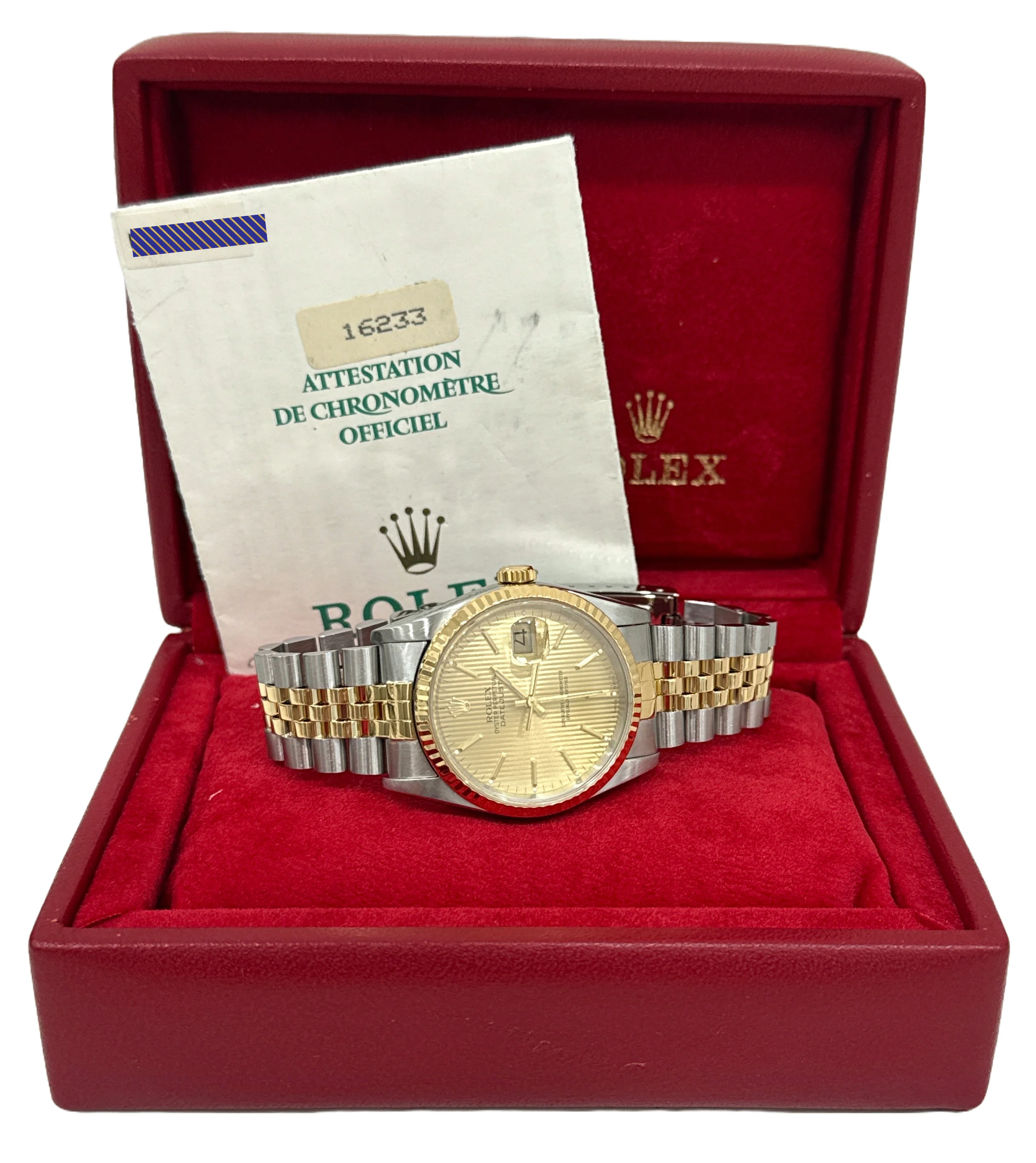 PAPERS Rolex DateJust 36mm CHAMPAGNE TAPESTRY 18K Gold Steel JUBILEE 16233 BOX - Image 2