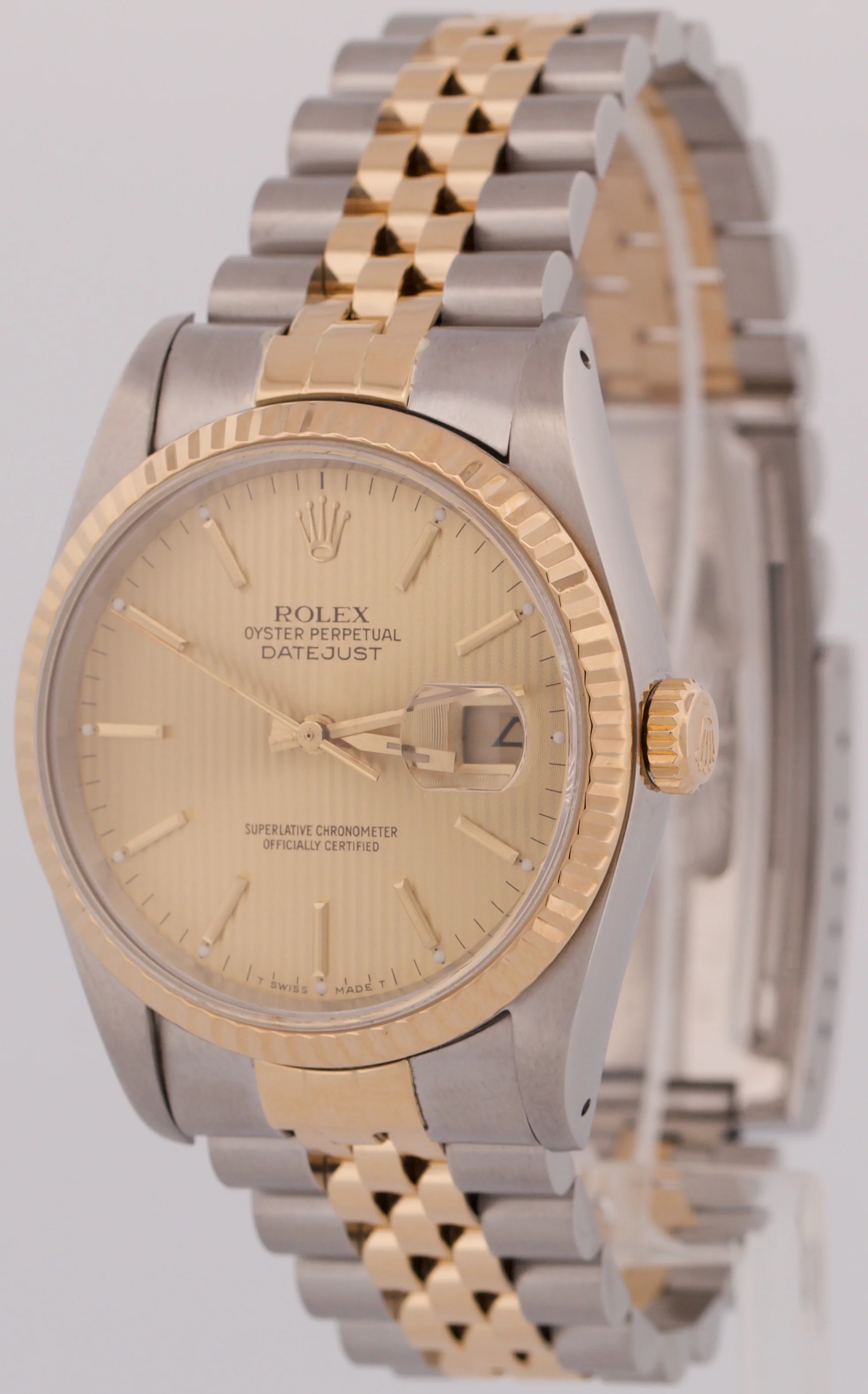 PAPERS Rolex DateJust 36mm CHAMPAGNE TAPESTRY 18K Gold Steel JUBILEE 16233 BOX - Image 3