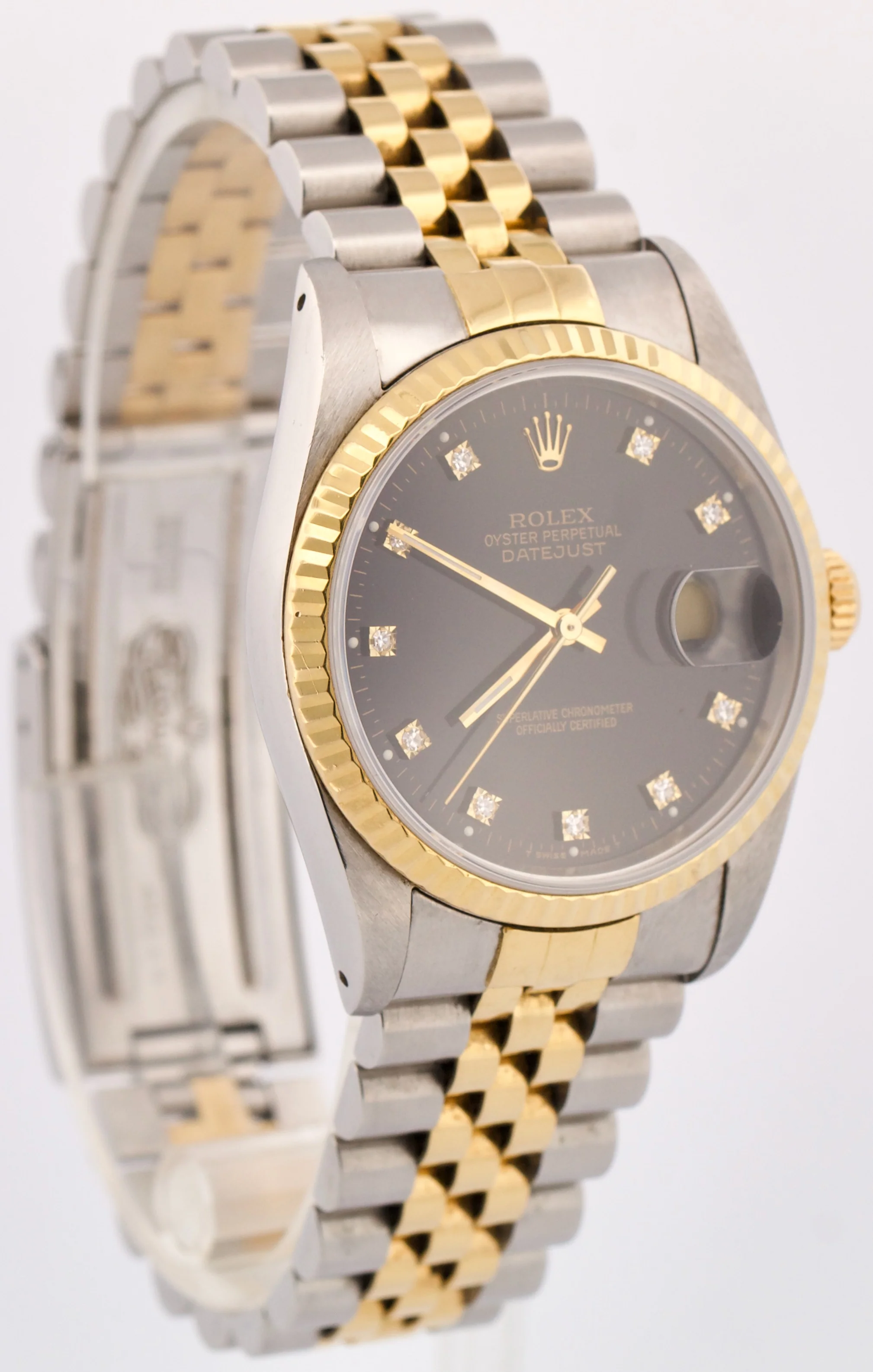 PAPERS Rolex DateJust 36mm FACTORY BLACK DIAMOND 18K Steel JUBILEE 16233 BOX - Image 4