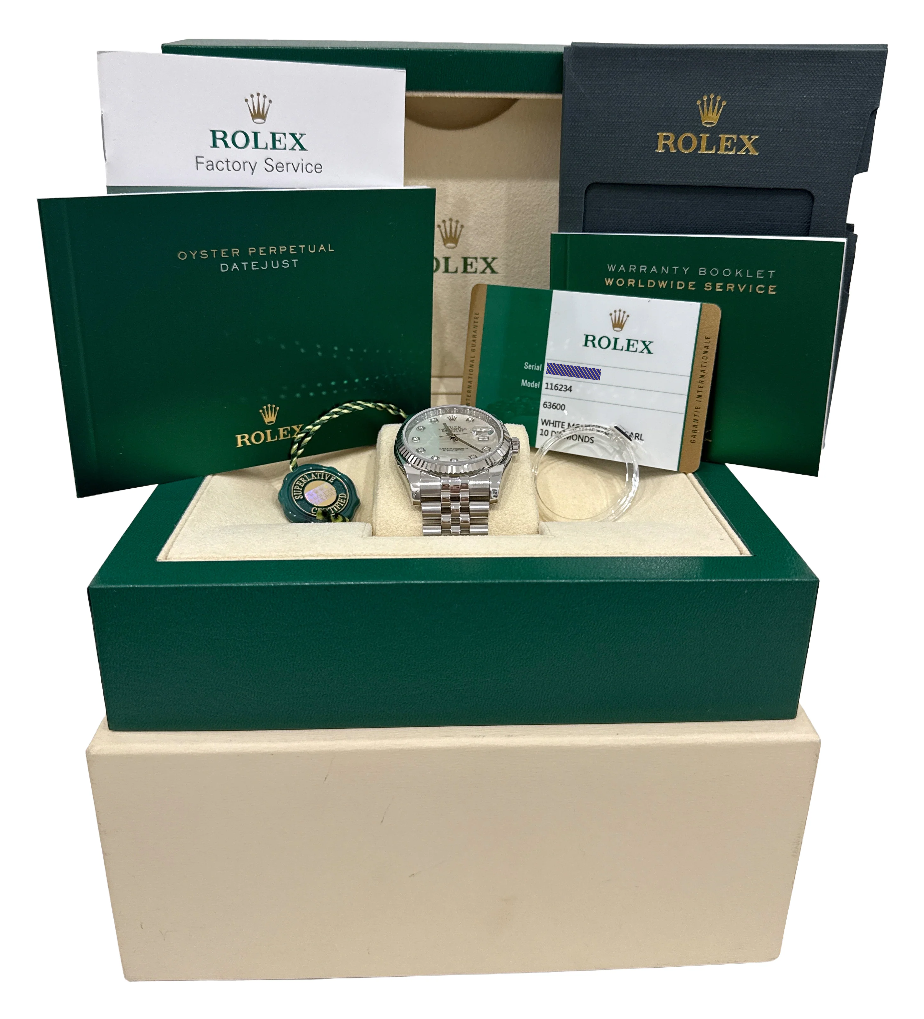 PAPERS Rolex DateJust 36mm FACTORY MOP DIAMOND Steel JUBILEE 18K Gold 116234 BOX - Image 2