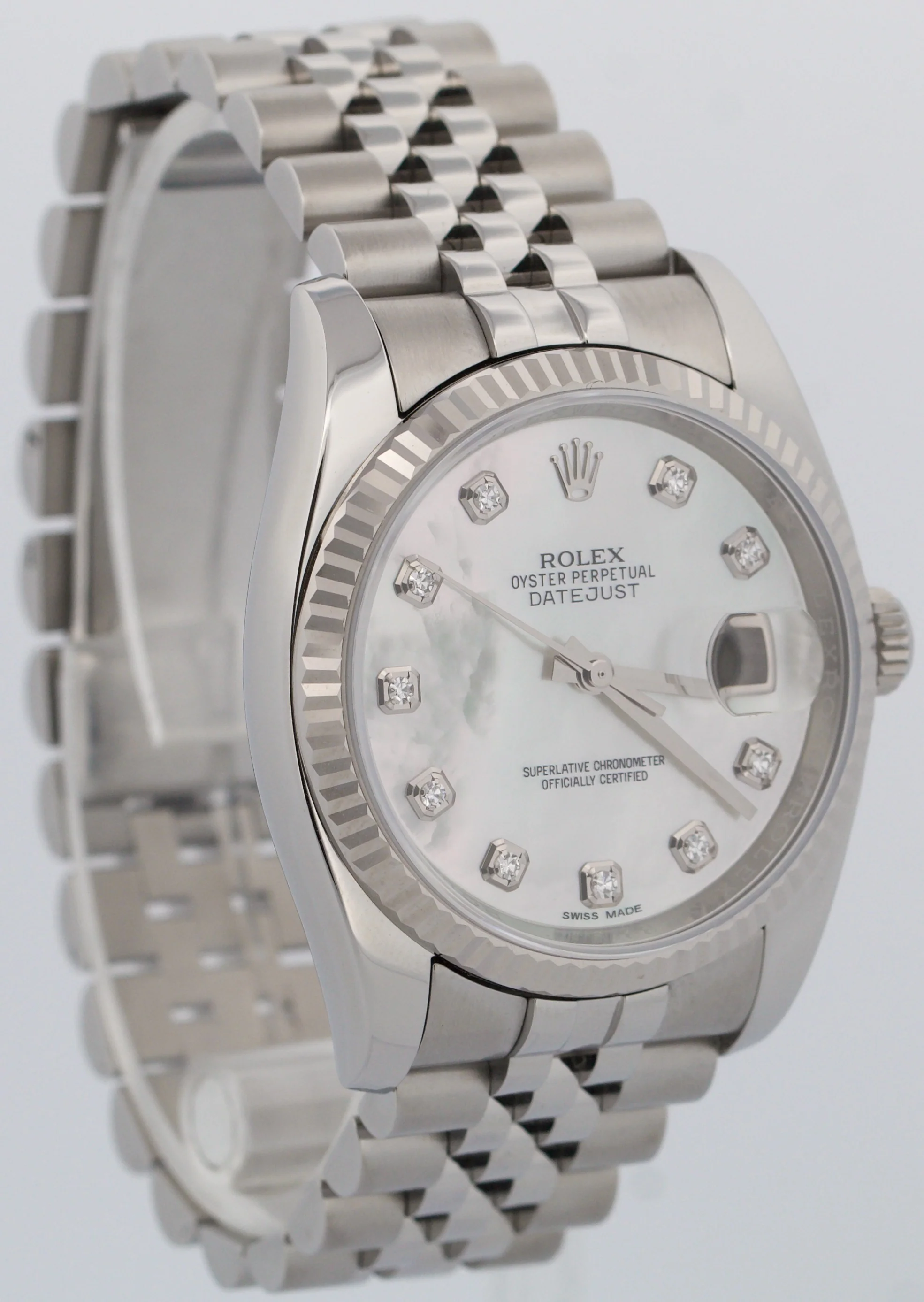 PAPERS Rolex DateJust 36mm FACTORY MOP DIAMOND Steel JUBILEE 18K Gold 116234 BOX - Image 4