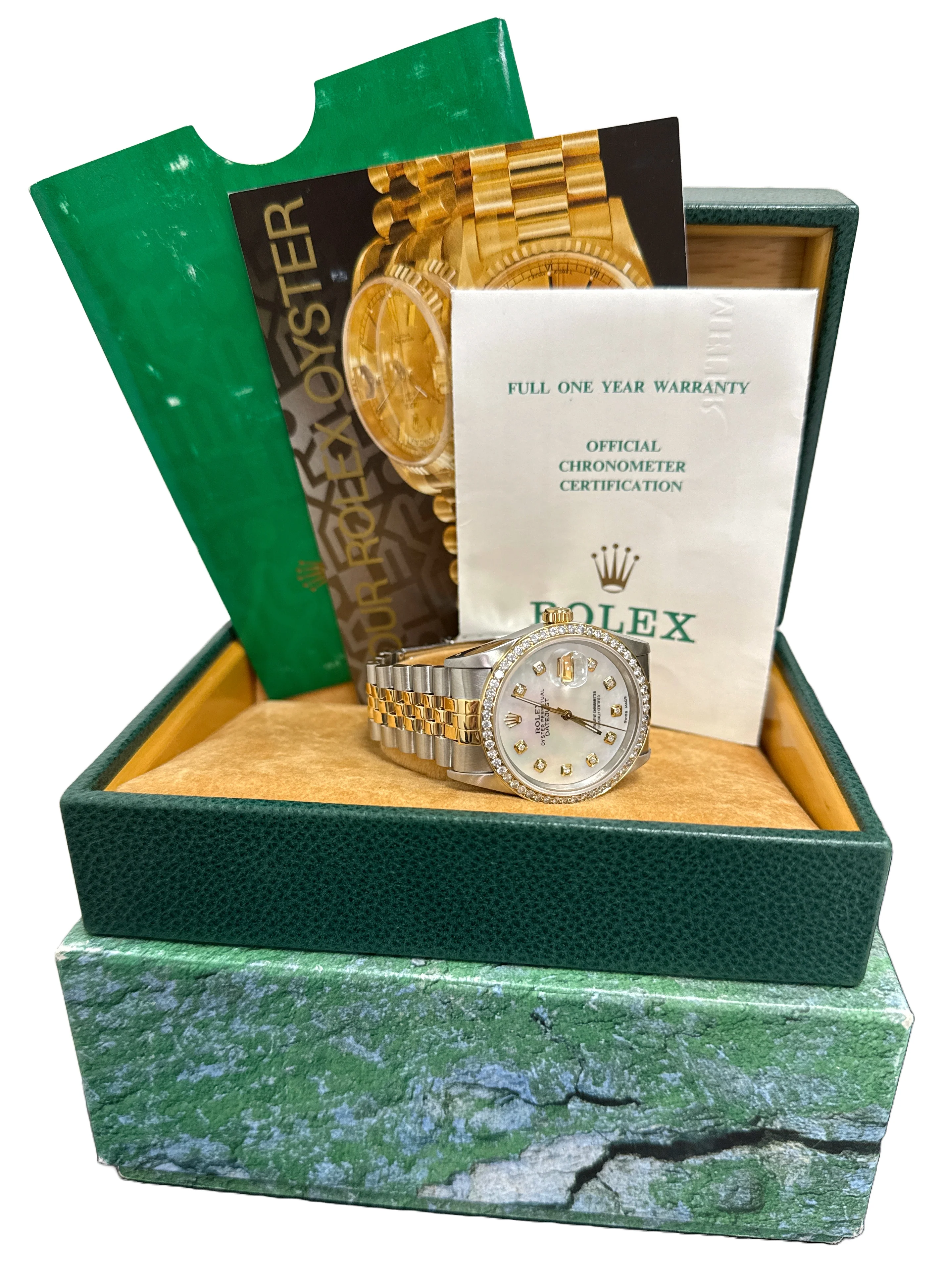 PAPERS Rolex DateJust 36mm MOP DIAMOND 18K Gold Steel JUBILEE Watch 16233 BOX - Image 2