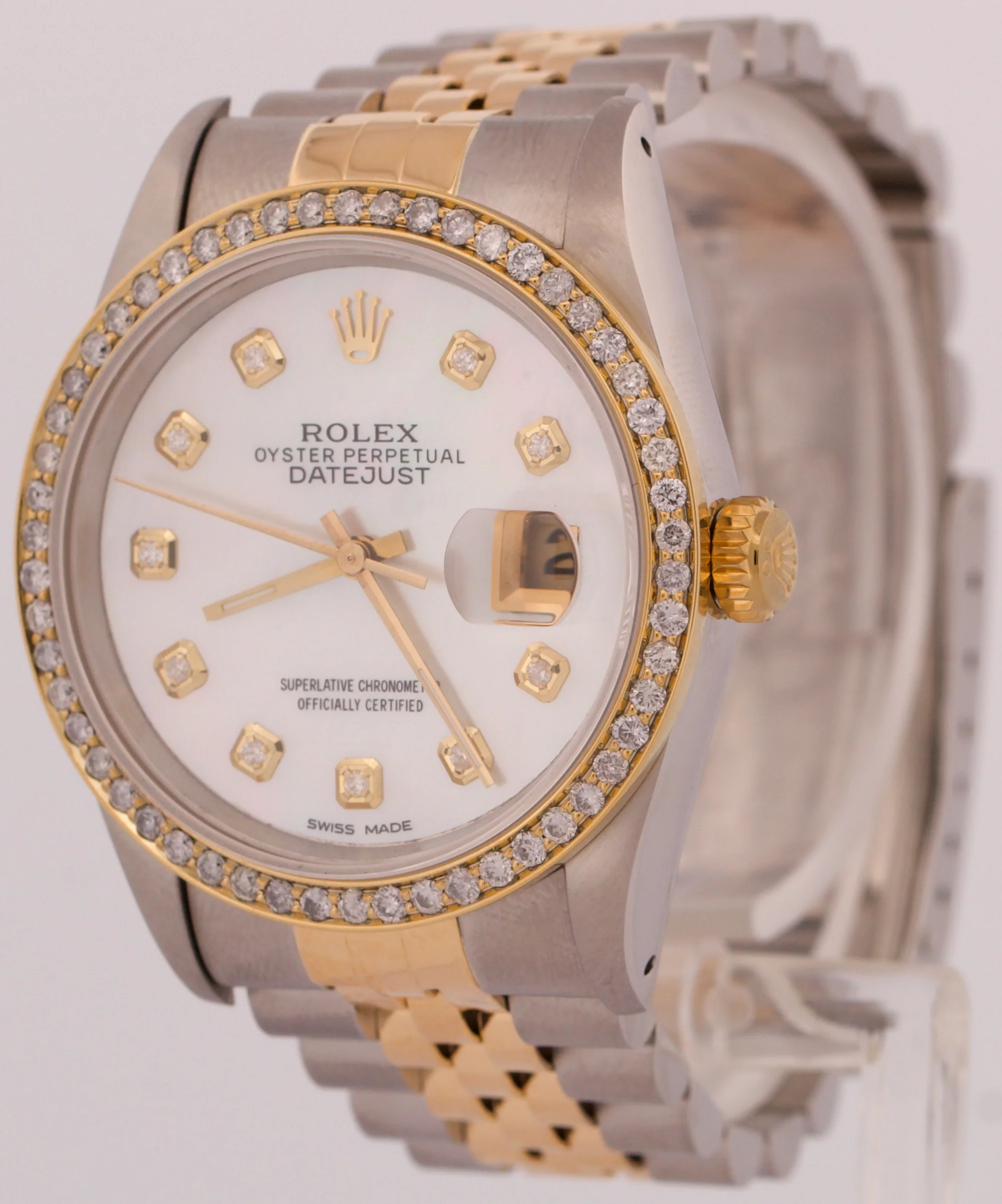 PAPERS Rolex DateJust 36mm MOP DIAMOND 18K Gold Steel JUBILEE Watch 16233 BOX - Image 3