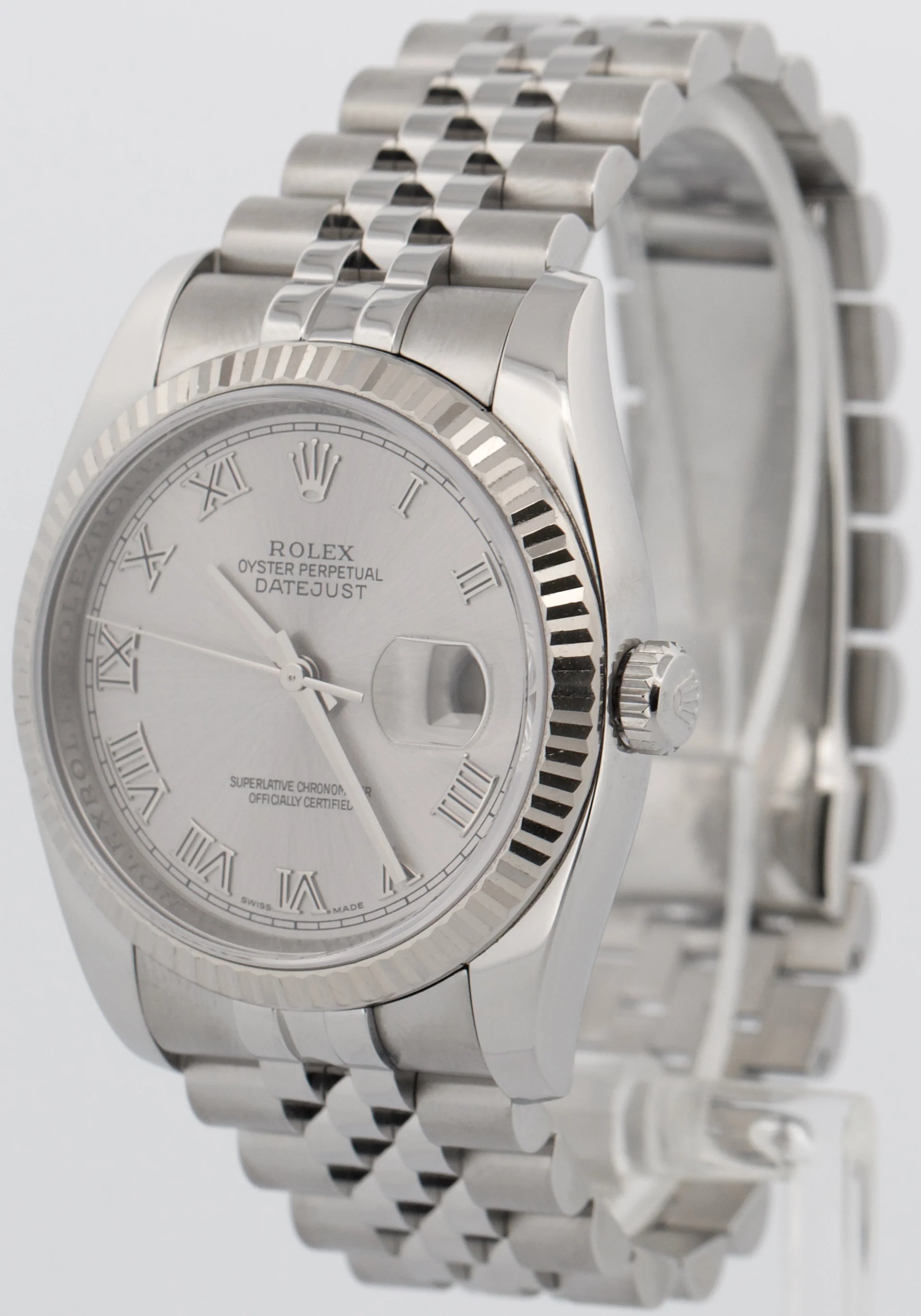 PAPERS Rolex DateJust 36mm SILVER ROMAN 18K Gold Steel JUBILEE 18K 116234 BOX - Image 3