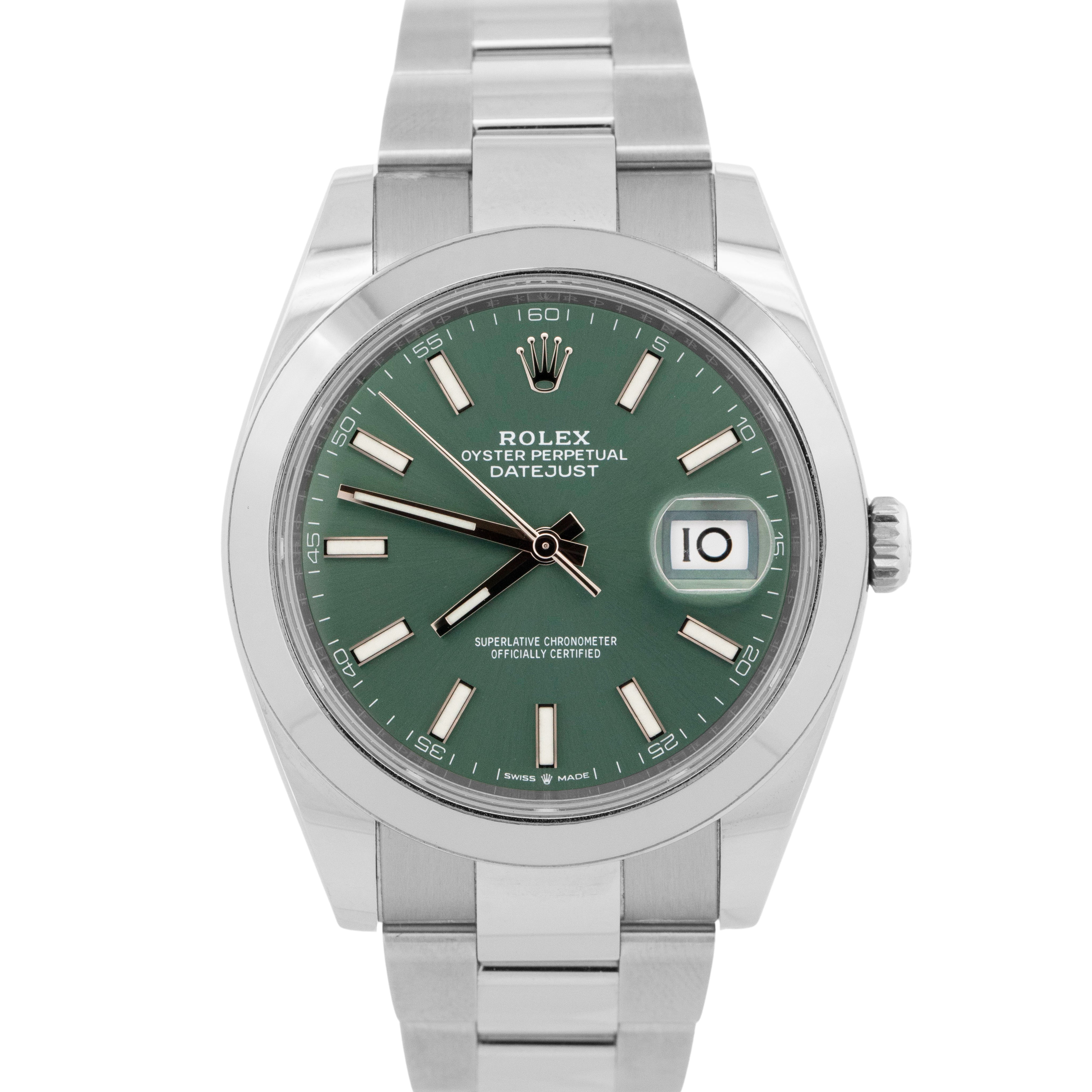 PAPERS Rolex DateJust 41 MINT GREEN Stainless Steel Oyster 41mm 126300 Watch BOX