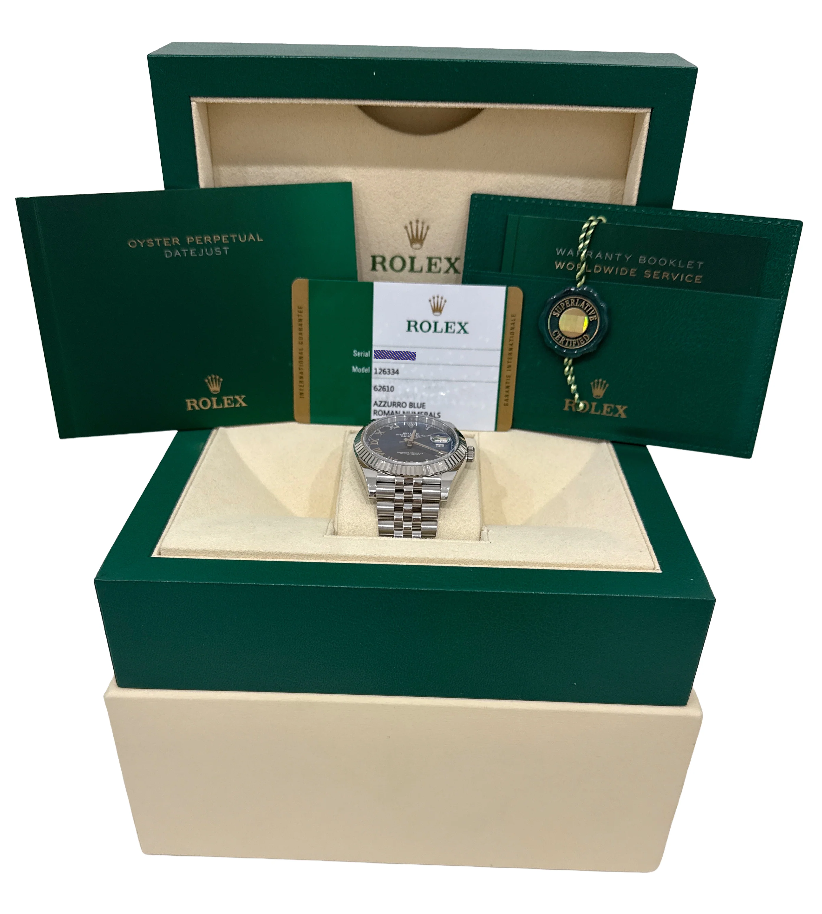 PAPERS Rolex DateJust 41mm AZZURRO BLUE ROMAN 18K Gold Steel JUBILEE 126334 BOX - Image 2