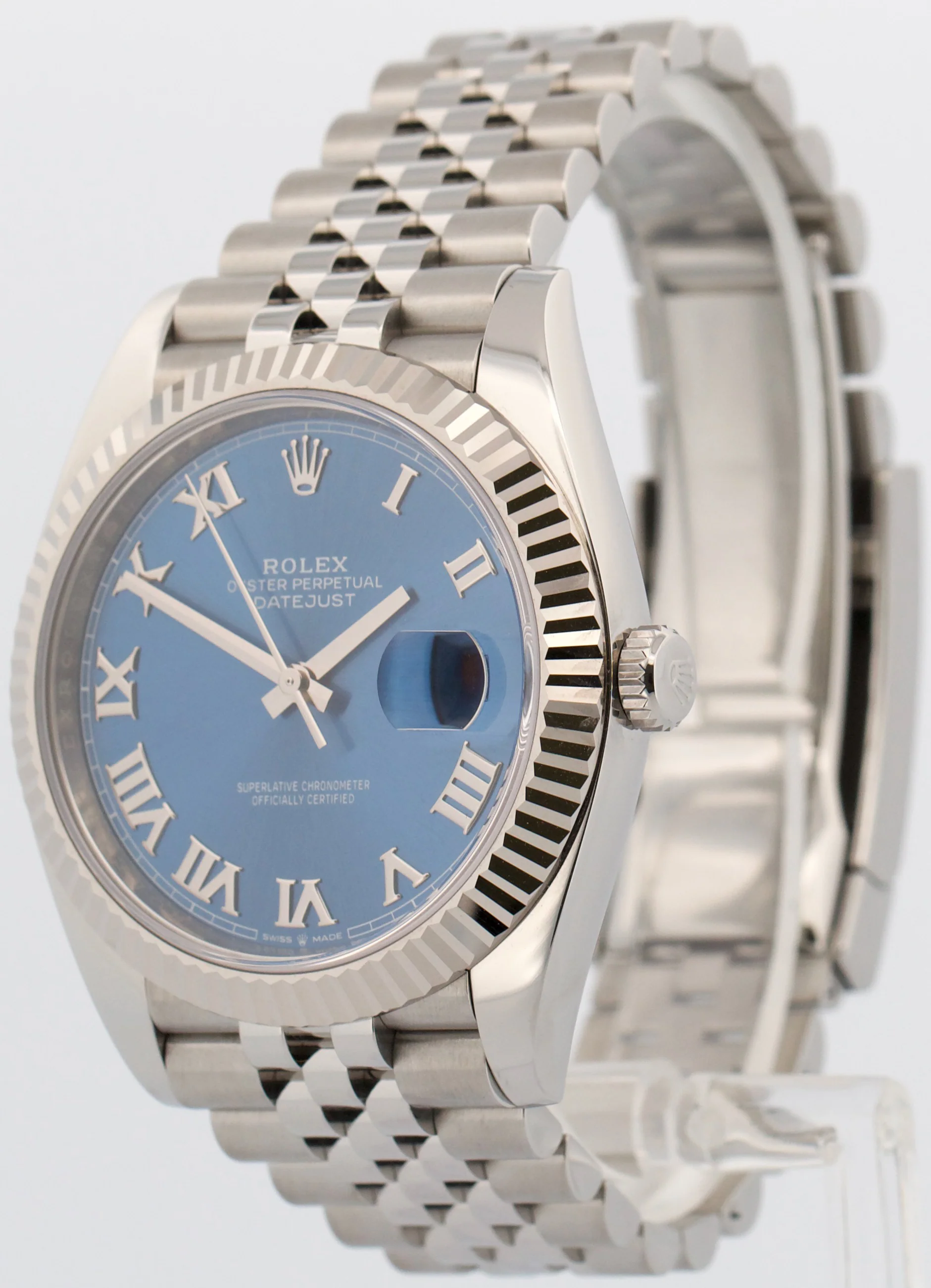 PAPERS Rolex DateJust 41mm AZZURRO BLUE ROMAN 18K Gold Steel JUBILEE 126334 BOX - Image 3