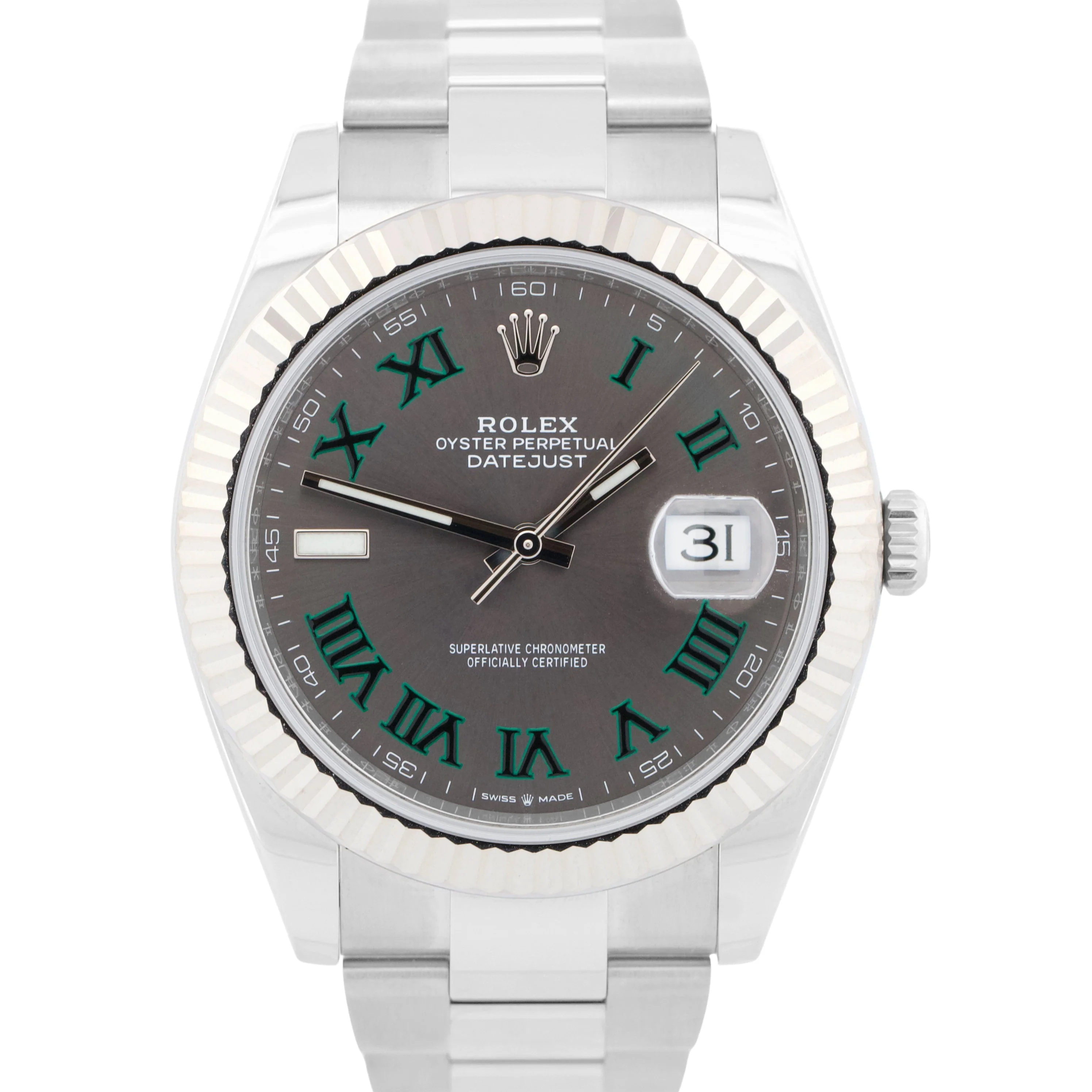 PAPERS Rolex DateJust 41mm WIMBLEDON 18K Gold Fluted Steel OYSTER 126334 BOX