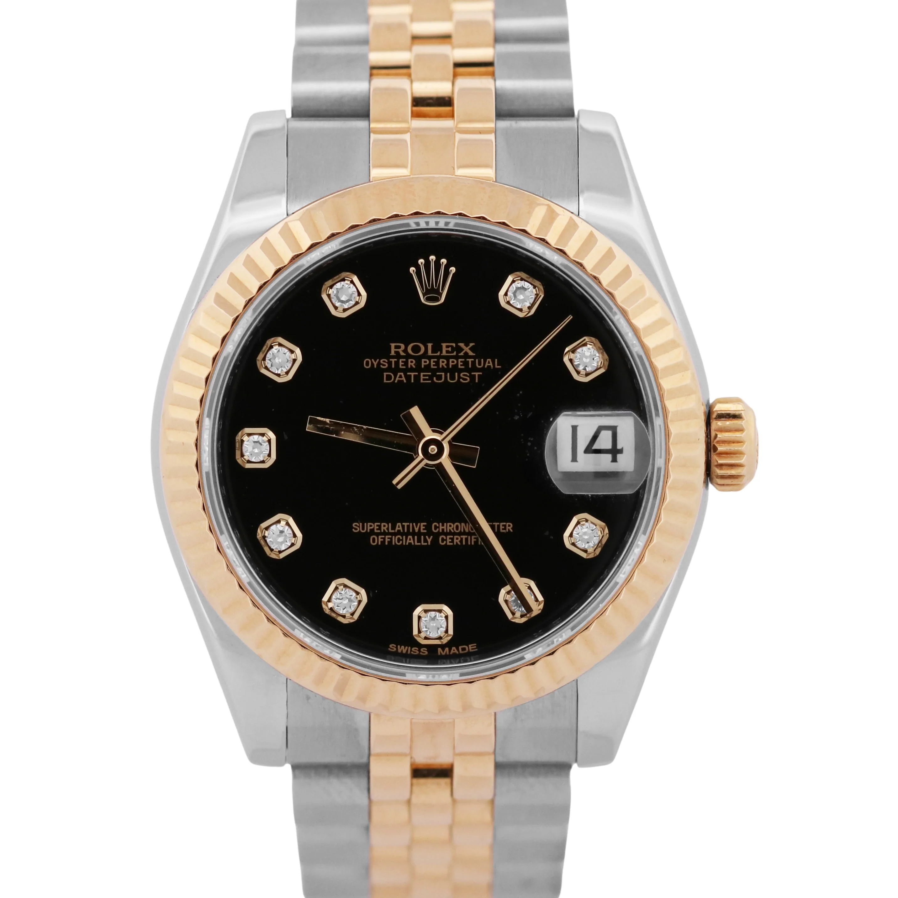 PAPERS Rolex DateJust FACTORY BLACK DIAMOND 18K Steel JUBILEE 31mm 178273 BOX