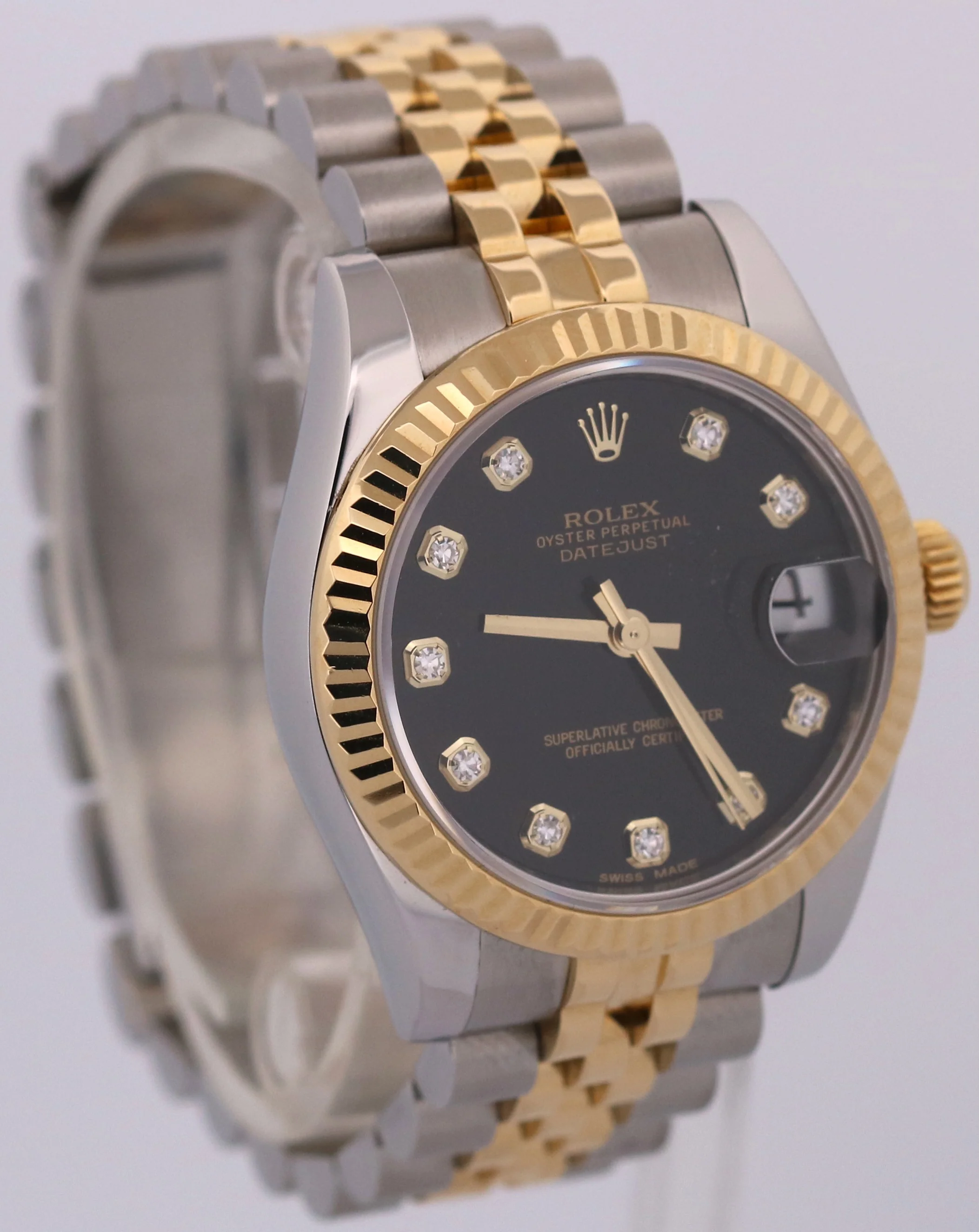 PAPERS Rolex DateJust FACTORY BLACK DIAMOND 18K Steel JUBILEE 31mm 178273 BOX - Image 3