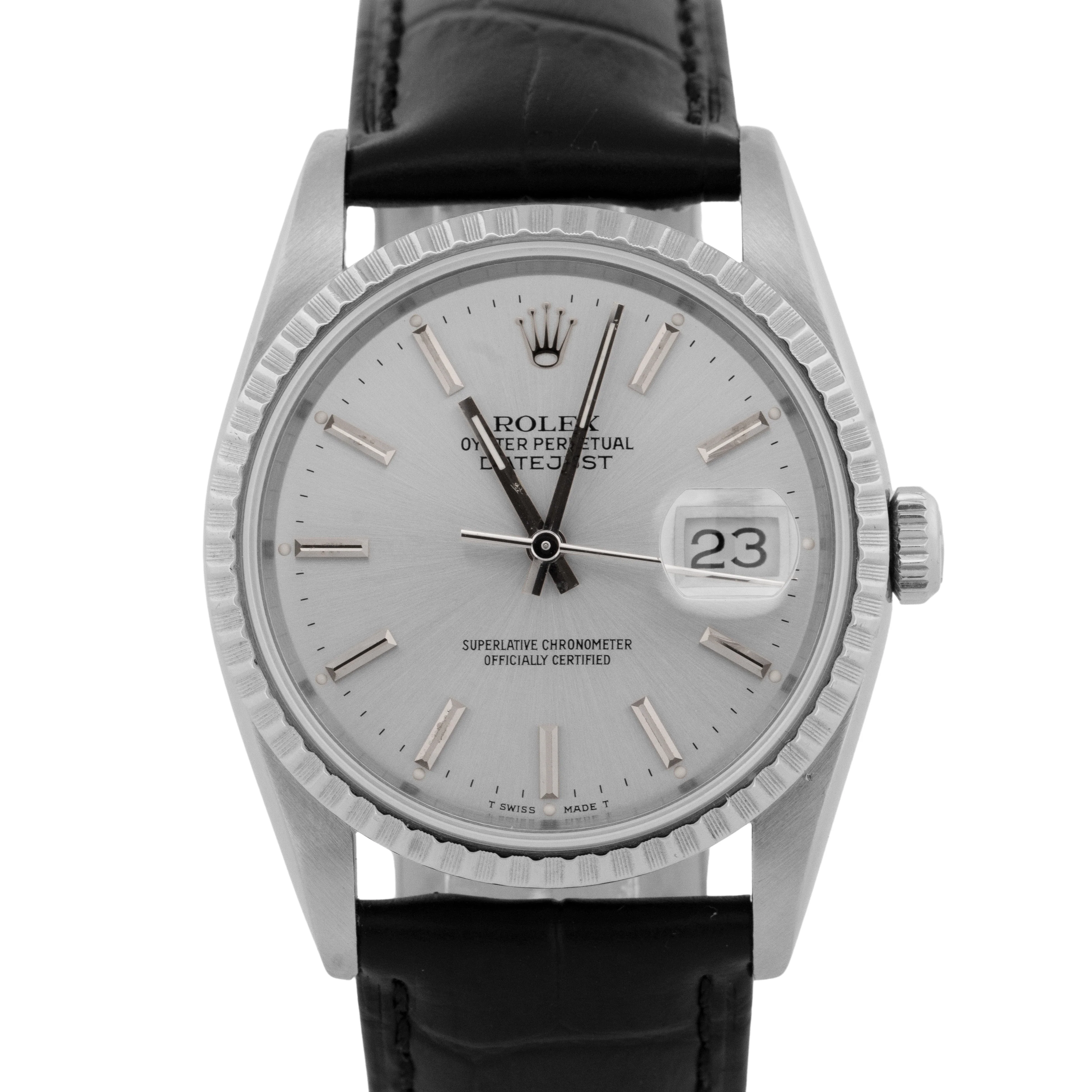 PAPERS Rolex DateJust IBM Silver 36mm Stainless Steel Automatic Watch 16220 BOX