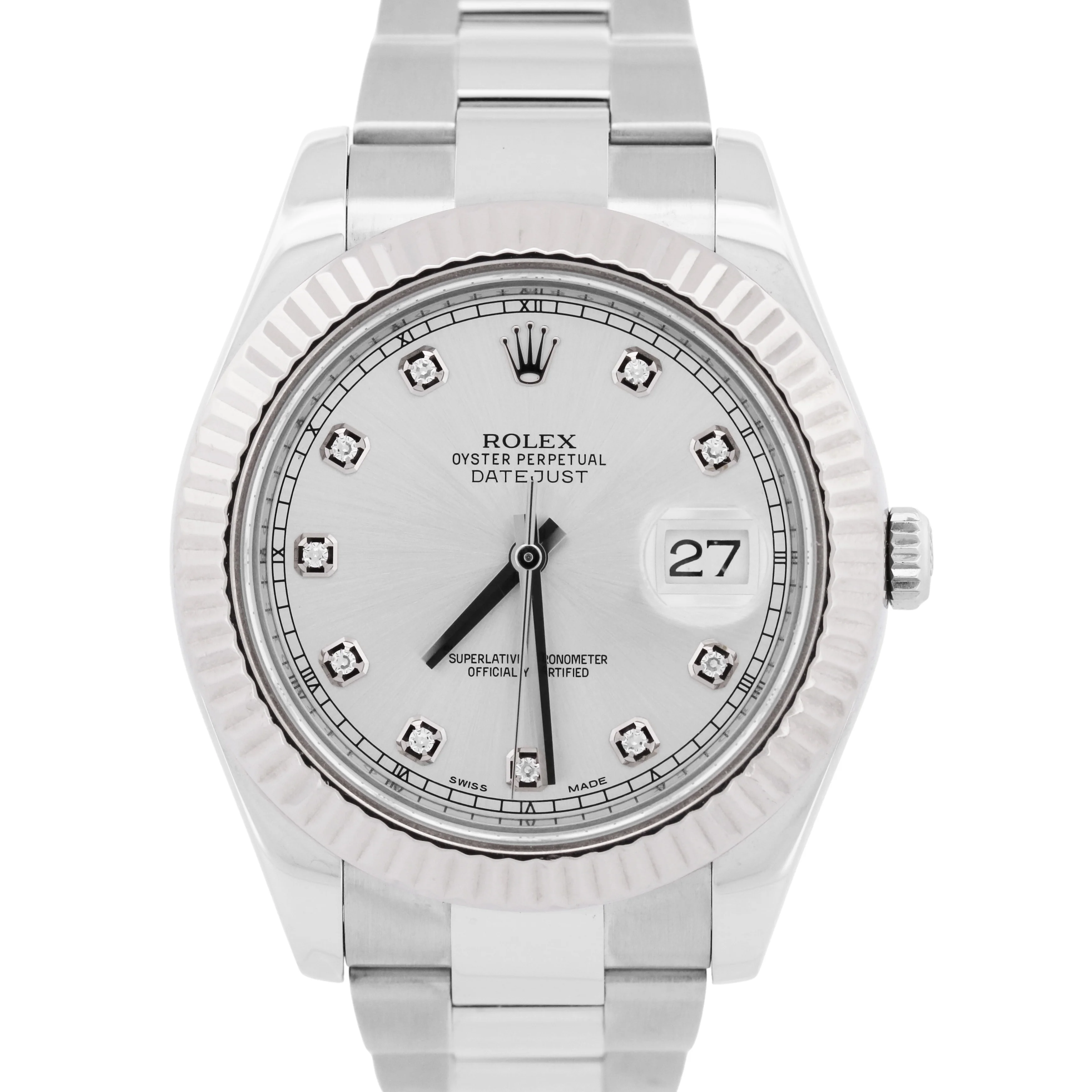 2016 PAPERS Rolex DateJust II 41mm SILVER DIAMOND Steel 18K Gold 116334 BOX