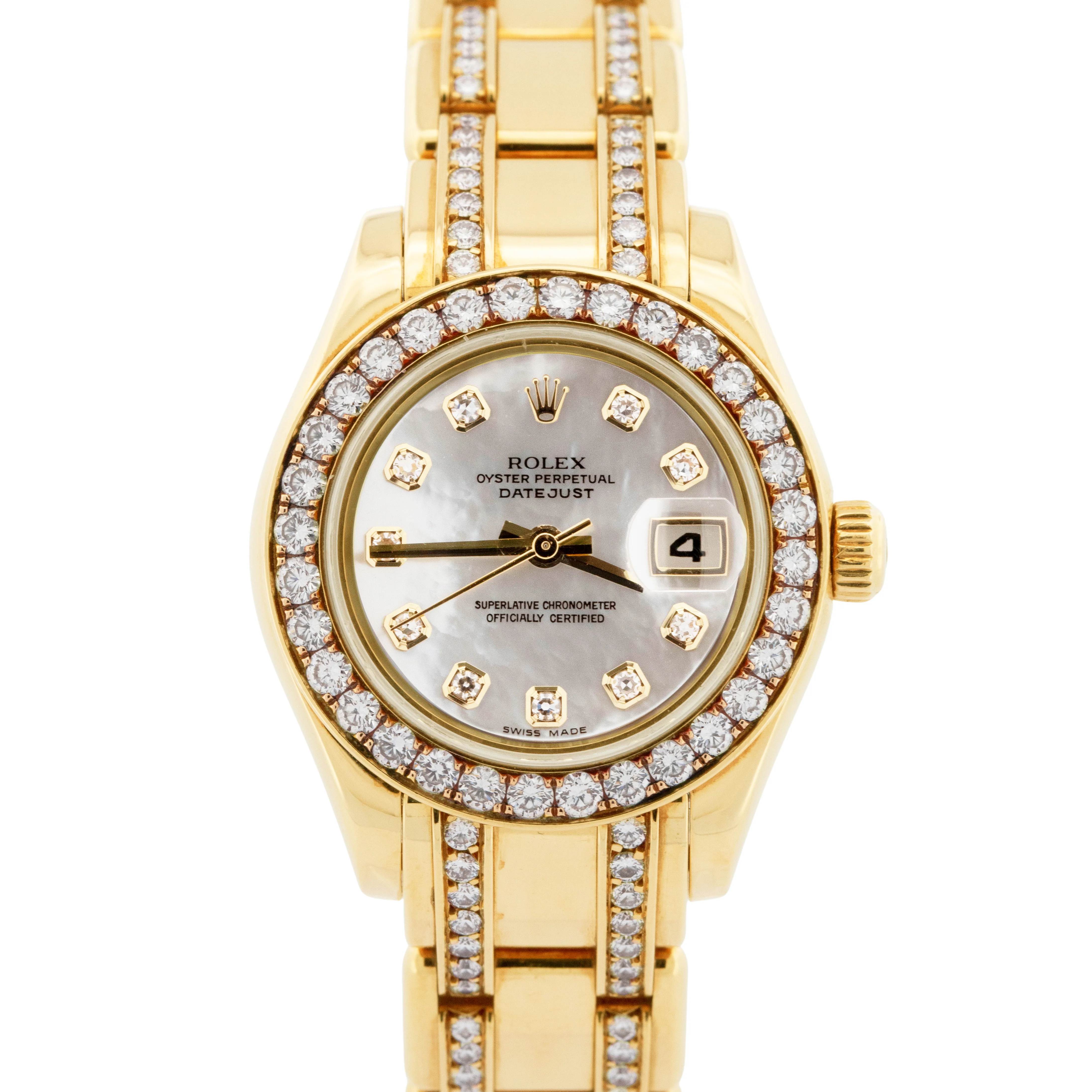 PAPERS Rolex DateJust Pearlmaster 18K Gold MOP DIAMOND 29mm 80298 Watch BOX