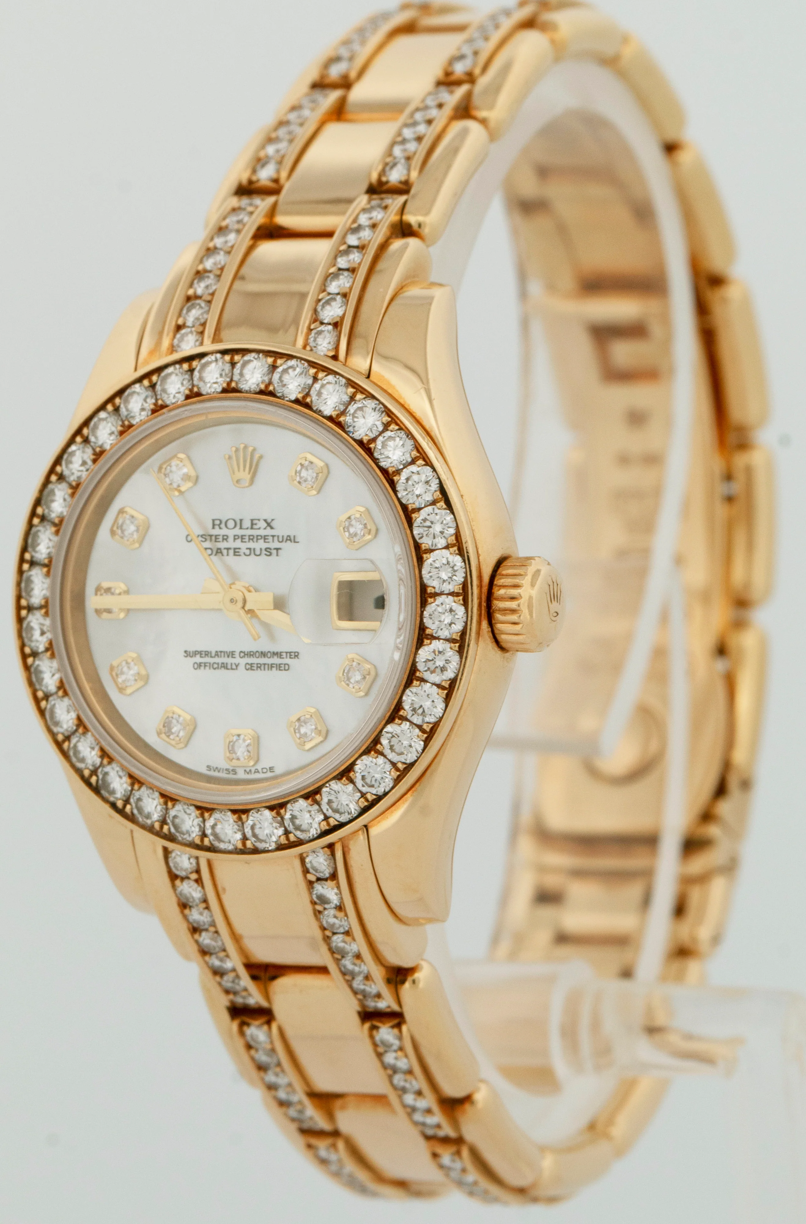PAPERS Rolex DateJust Pearlmaster 18K Gold MOP DIAMOND 29mm 80298 Watch BOX - Image 4