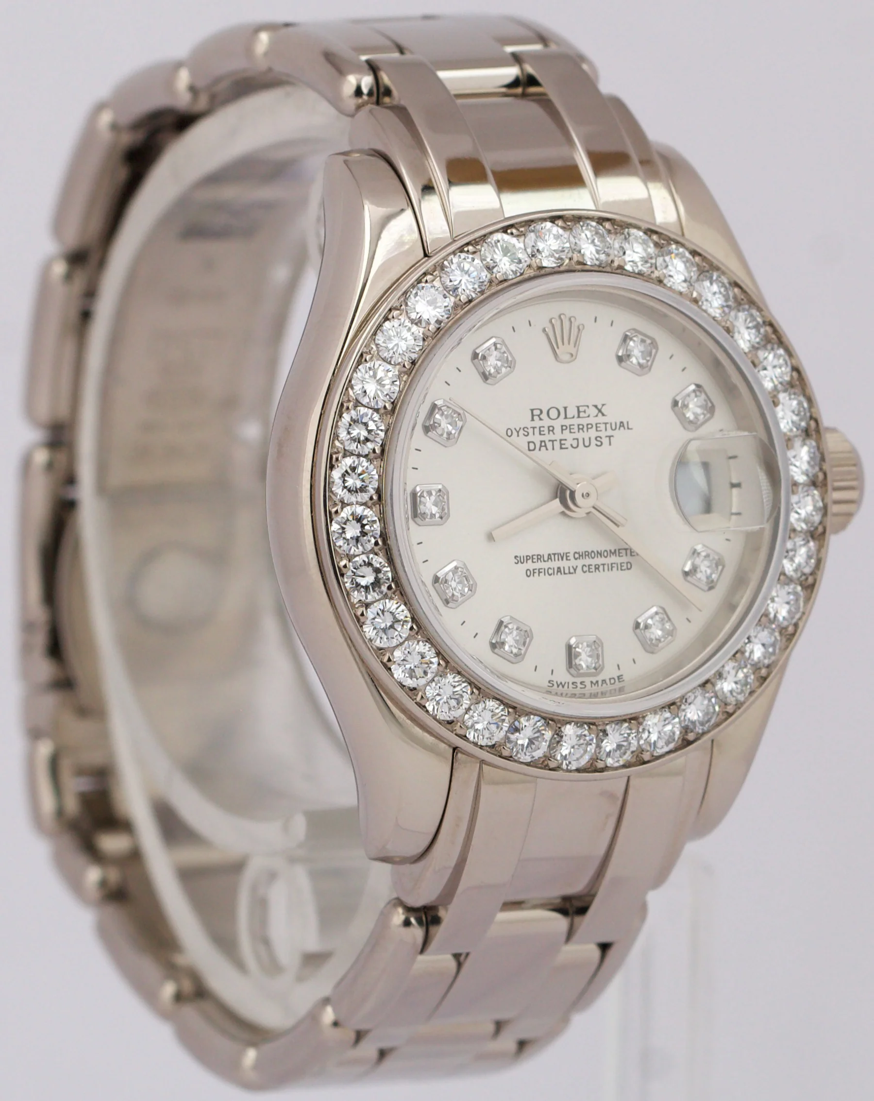 PAPERS Rolex DateJust Pearlmaster 18K Gold SILVER DIAMOND 29mm 80299 Watch BOX - Image 4