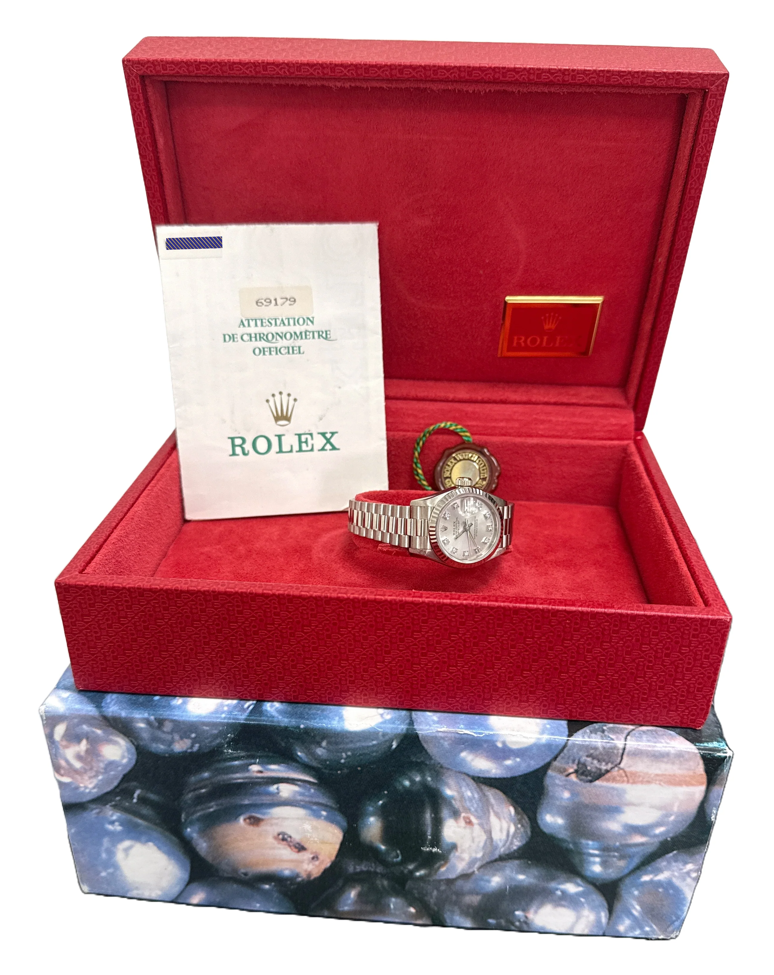 PAPERS Rolex DateJust President 26mm SILVER DIAMOND 18K Gold 69179 BOX - Image 2