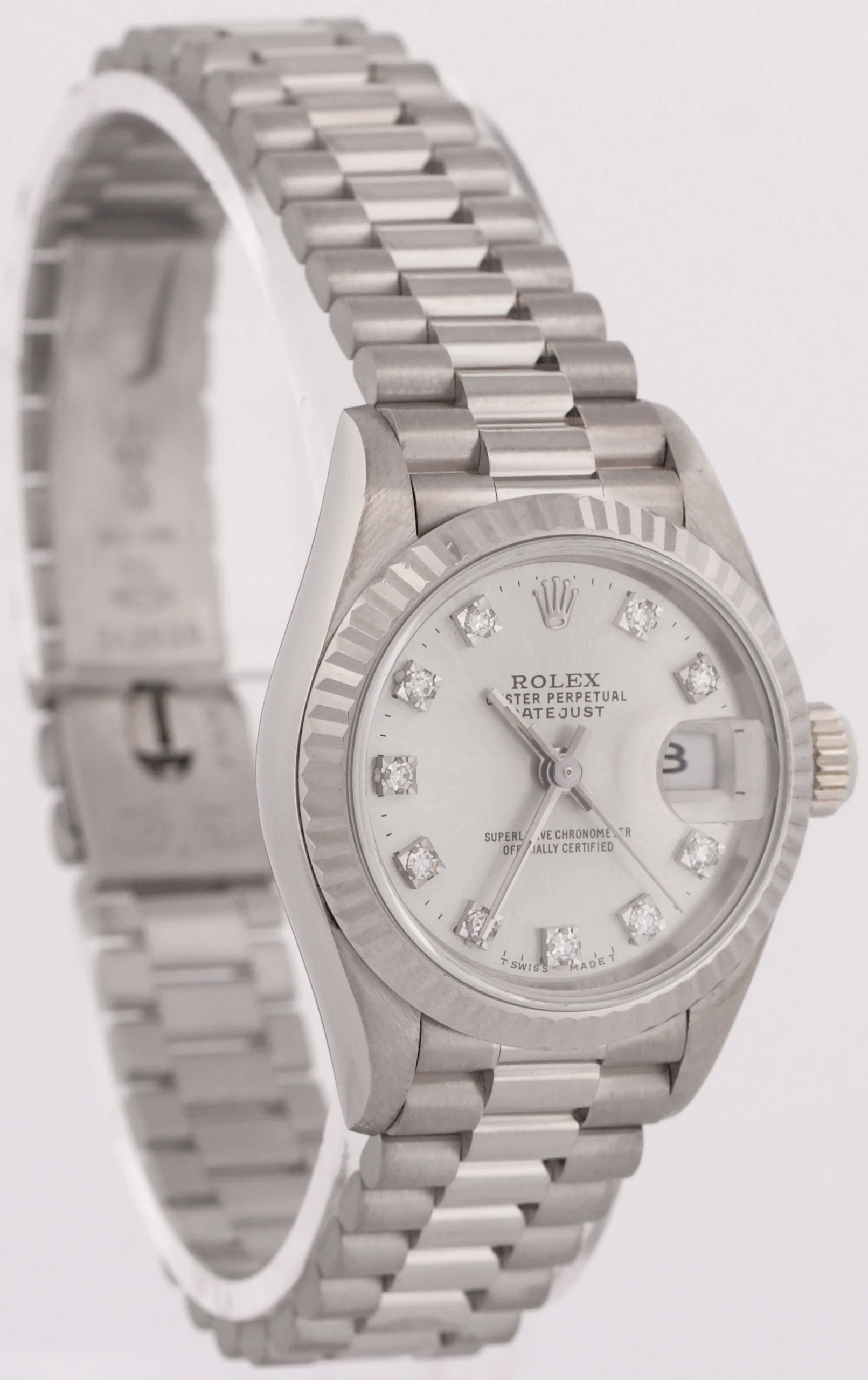 PAPERS Rolex DateJust President 26mm SILVER DIAMOND 18K Gold 69179 BOX - Image 4