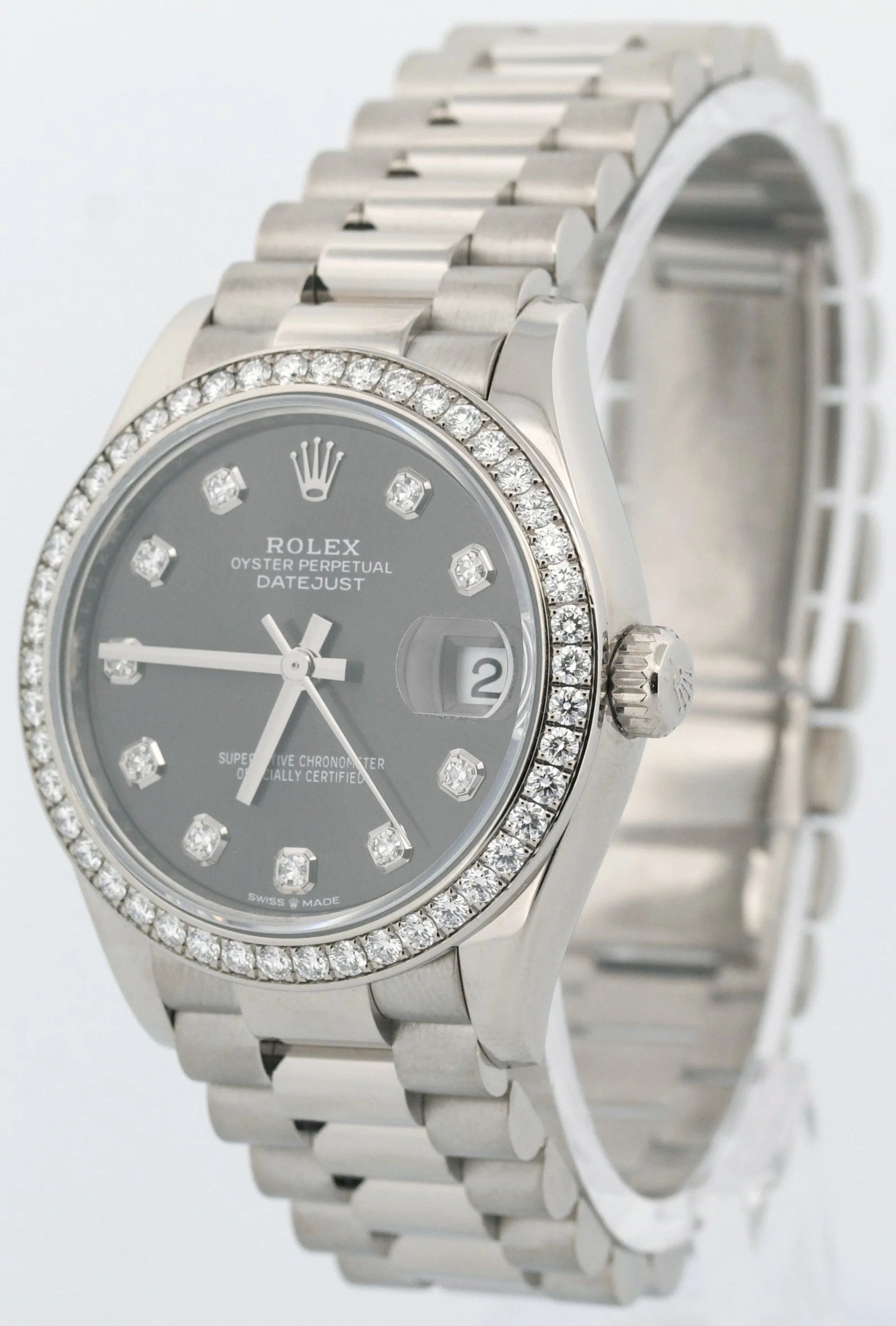 PAPERS Rolex DateJust President 31mm 18k FACTORY RHODIUM DIAMOND 278289RBR BOX - Image 3