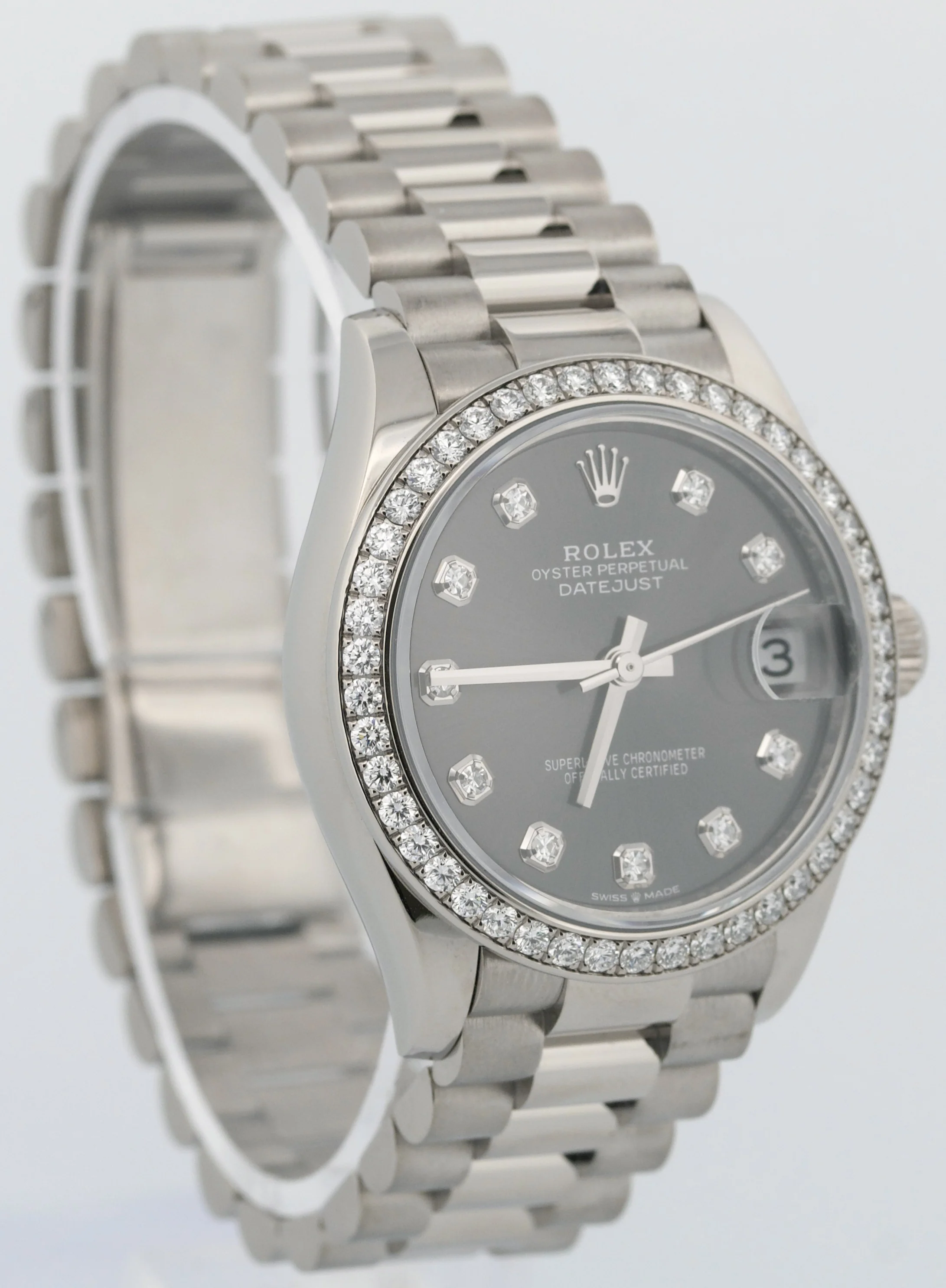 PAPERS Rolex DateJust President 31mm 18k FACTORY RHODIUM DIAMOND 278289RBR BOX - Image 4