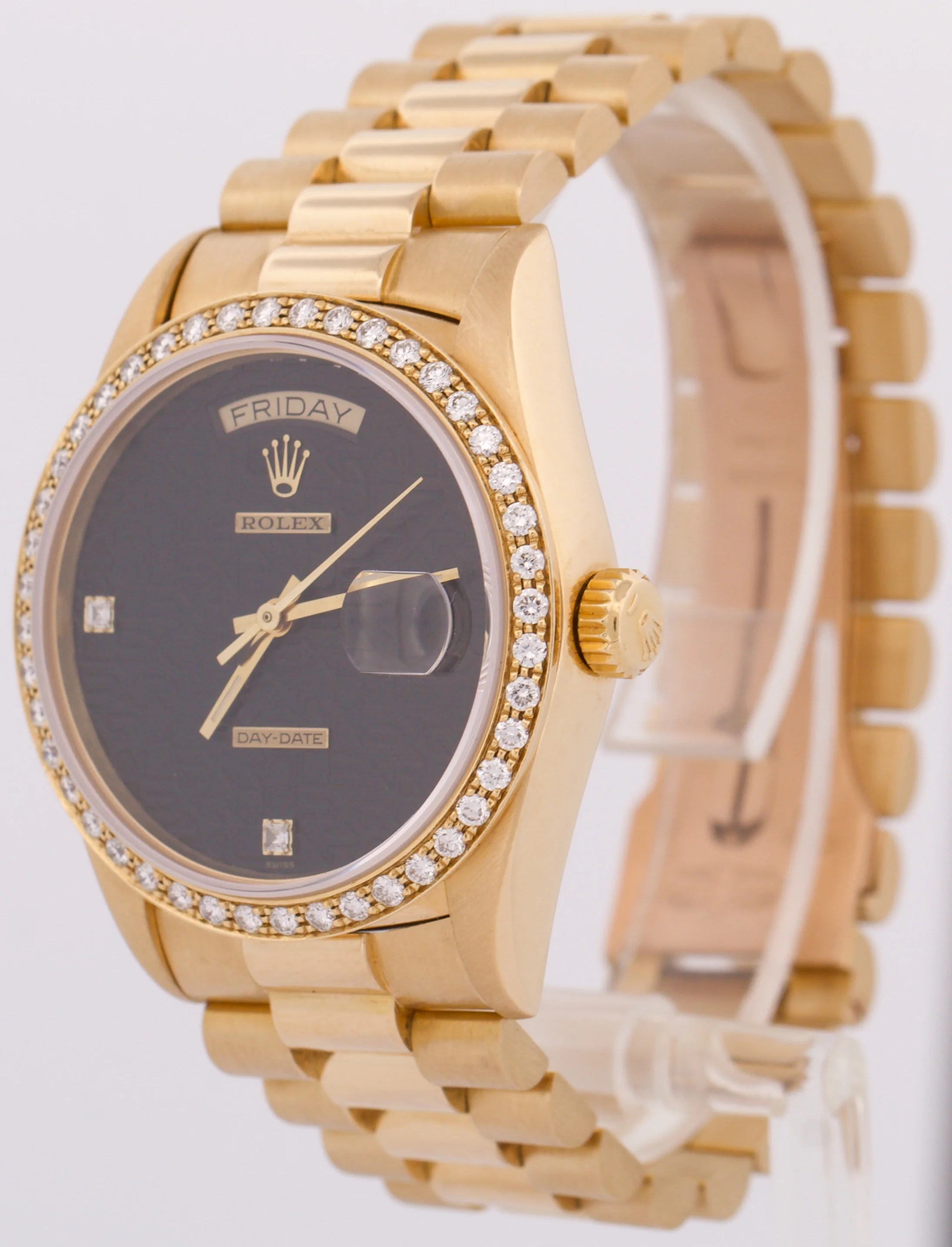 PAPERS Rolex Day-Date President 36mm JUBILEE BLACK DIAMOND 18K Gold 18048 BOX - Image 3